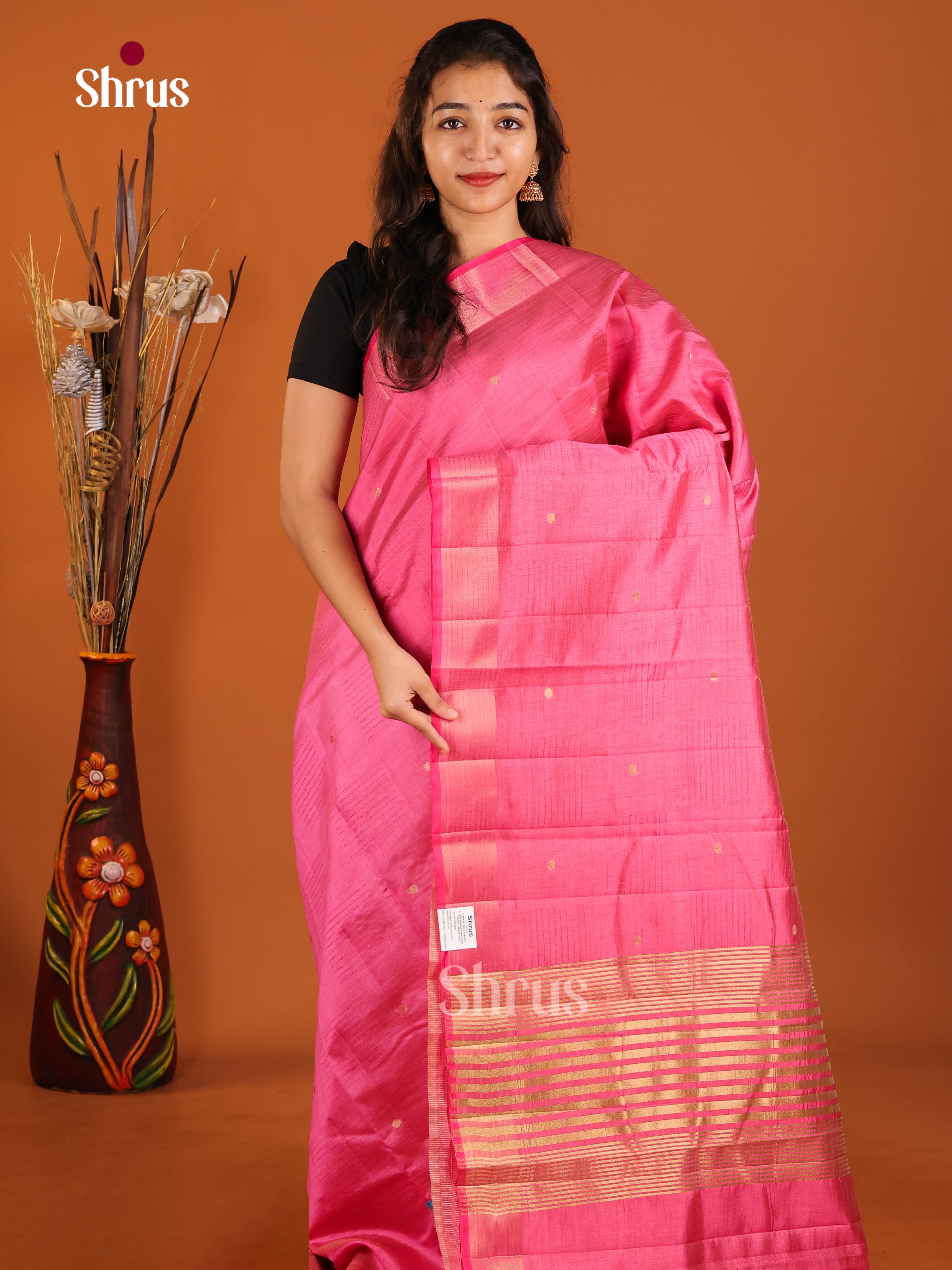 Pink - Semi Rawsilk Saree