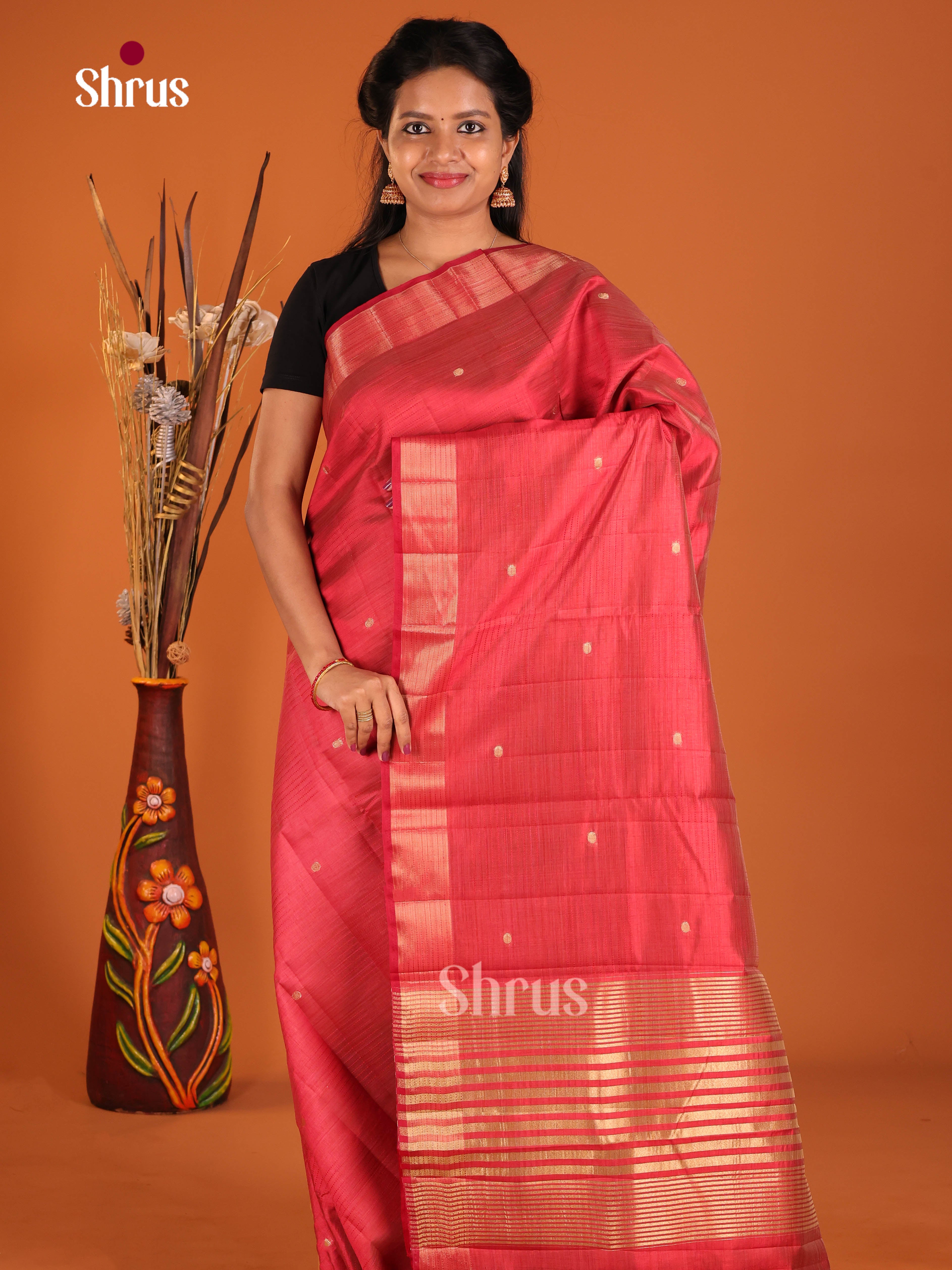 Red - Semi Rawsilk Saree