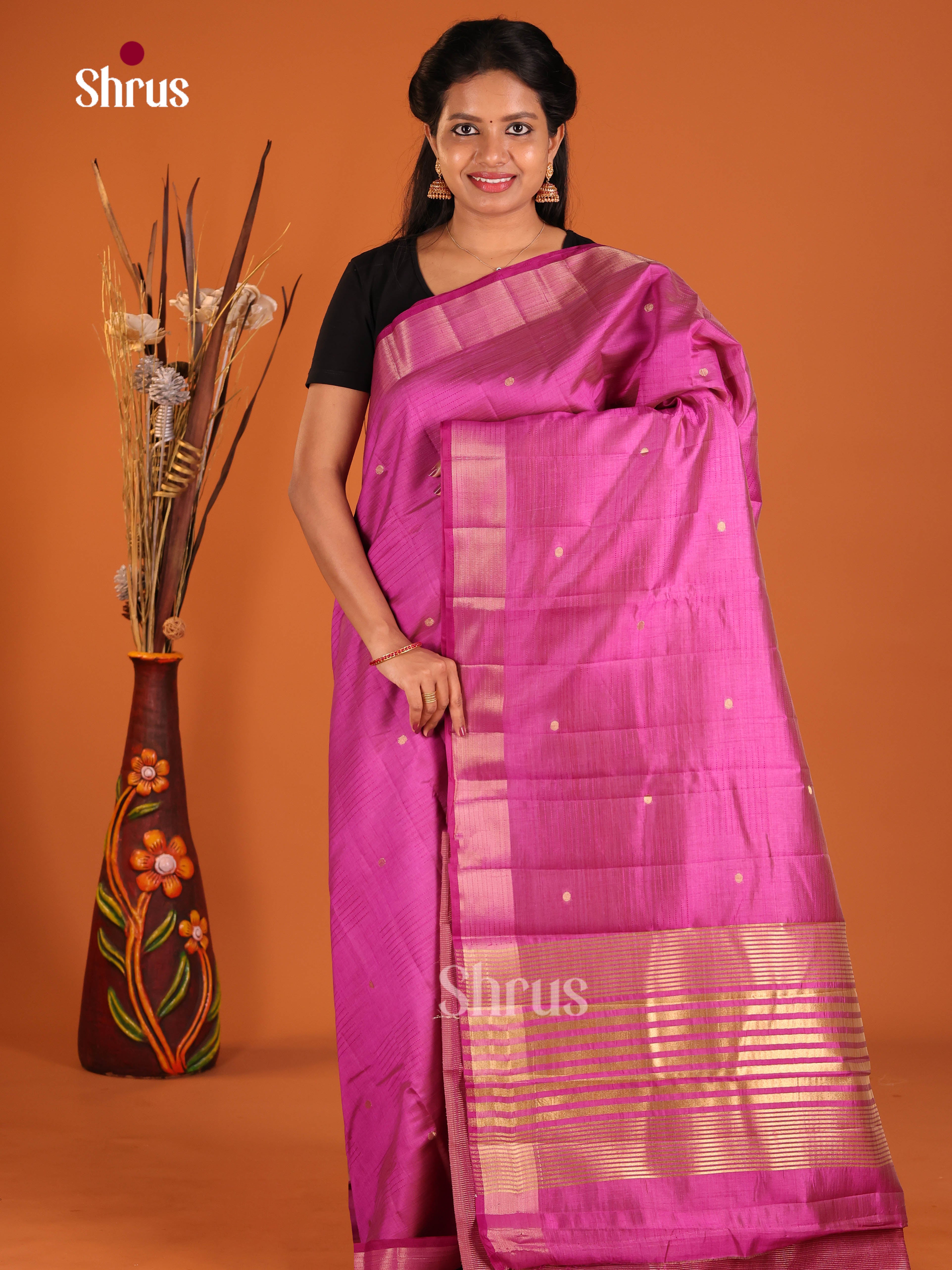 Pink- Semi Rawsilk Saree