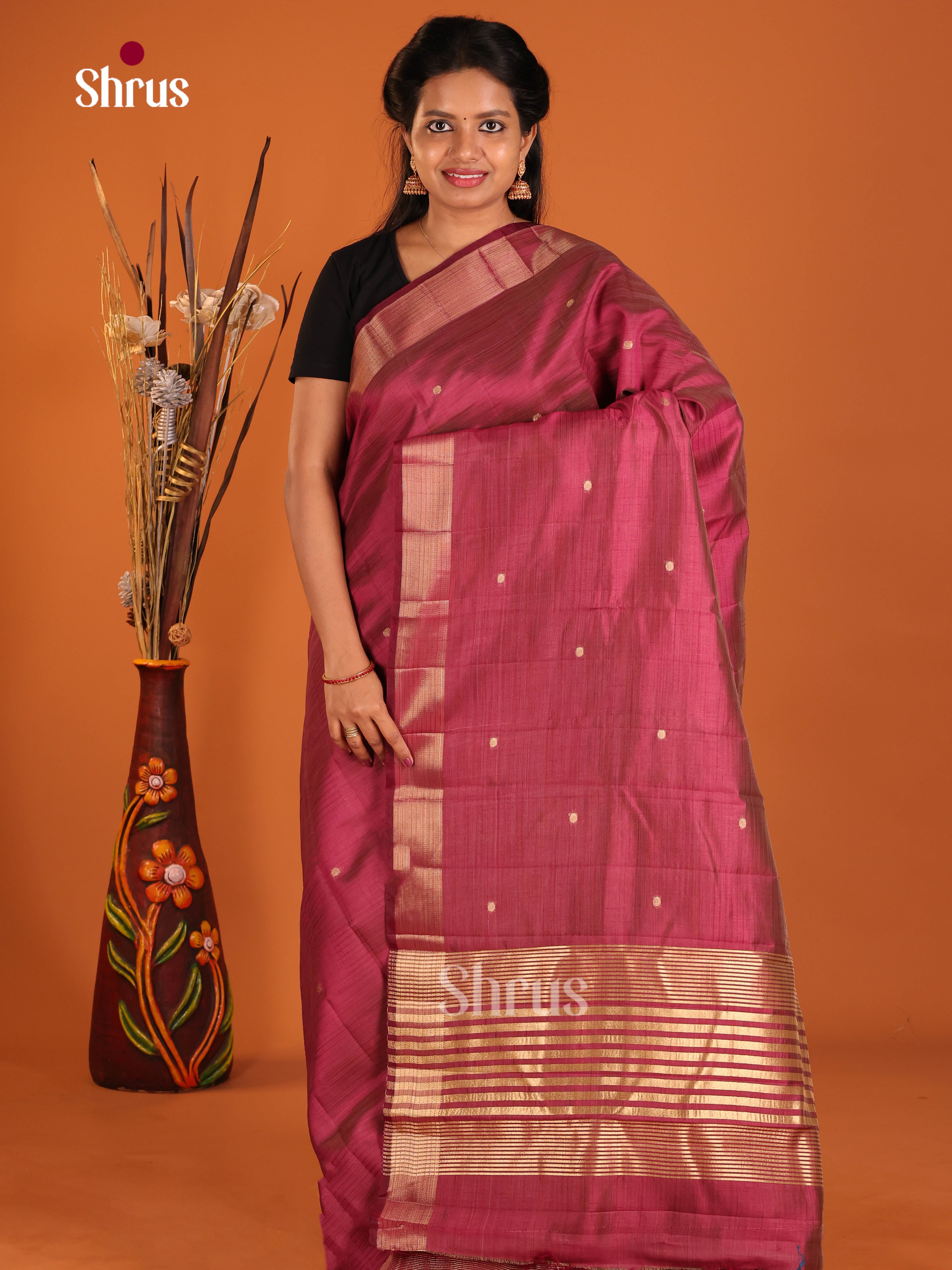 Maroon - Semi Rawsilk Saree