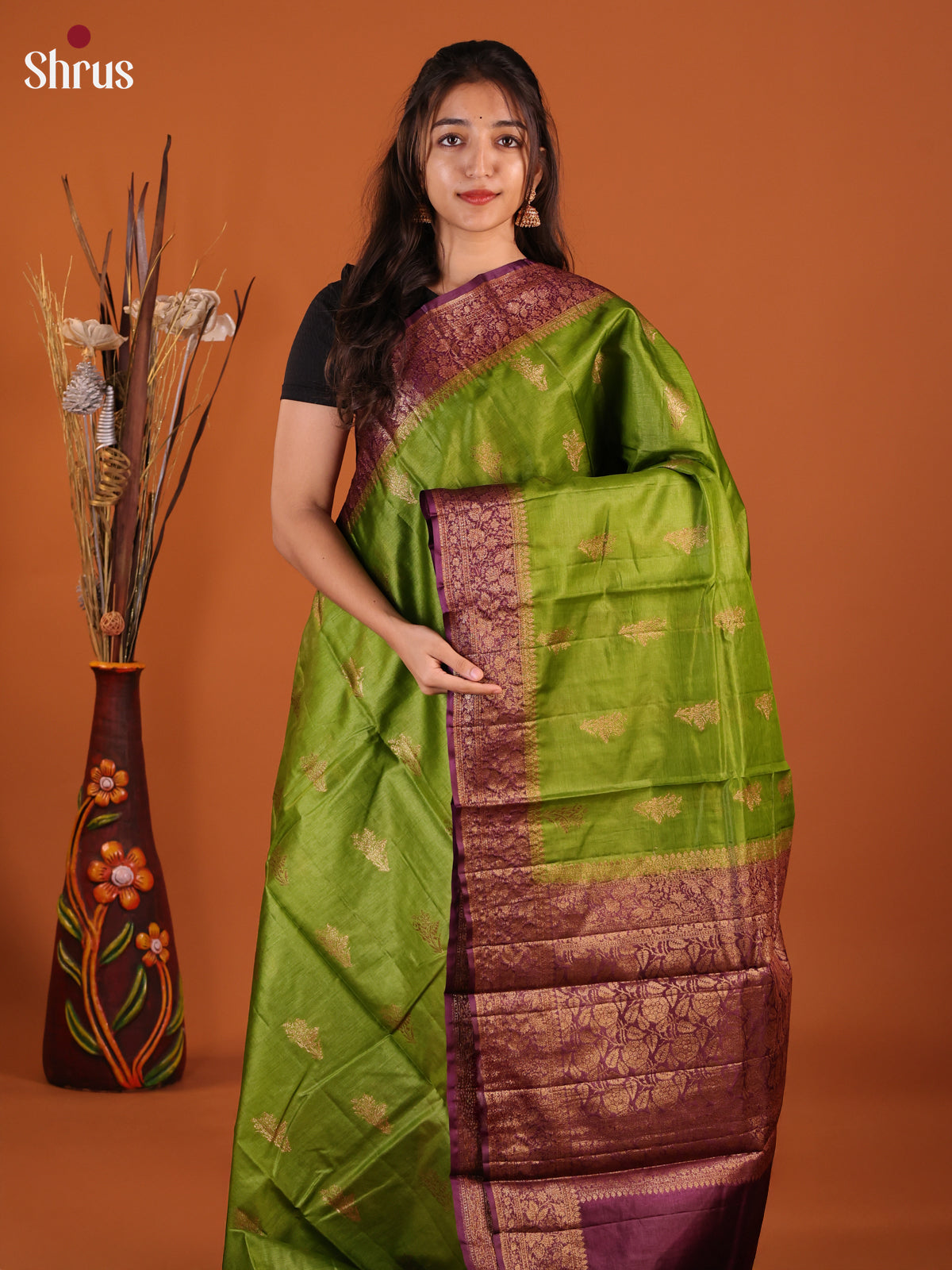 Green & Purple - Tussar Saree - Shop on Shrus.com