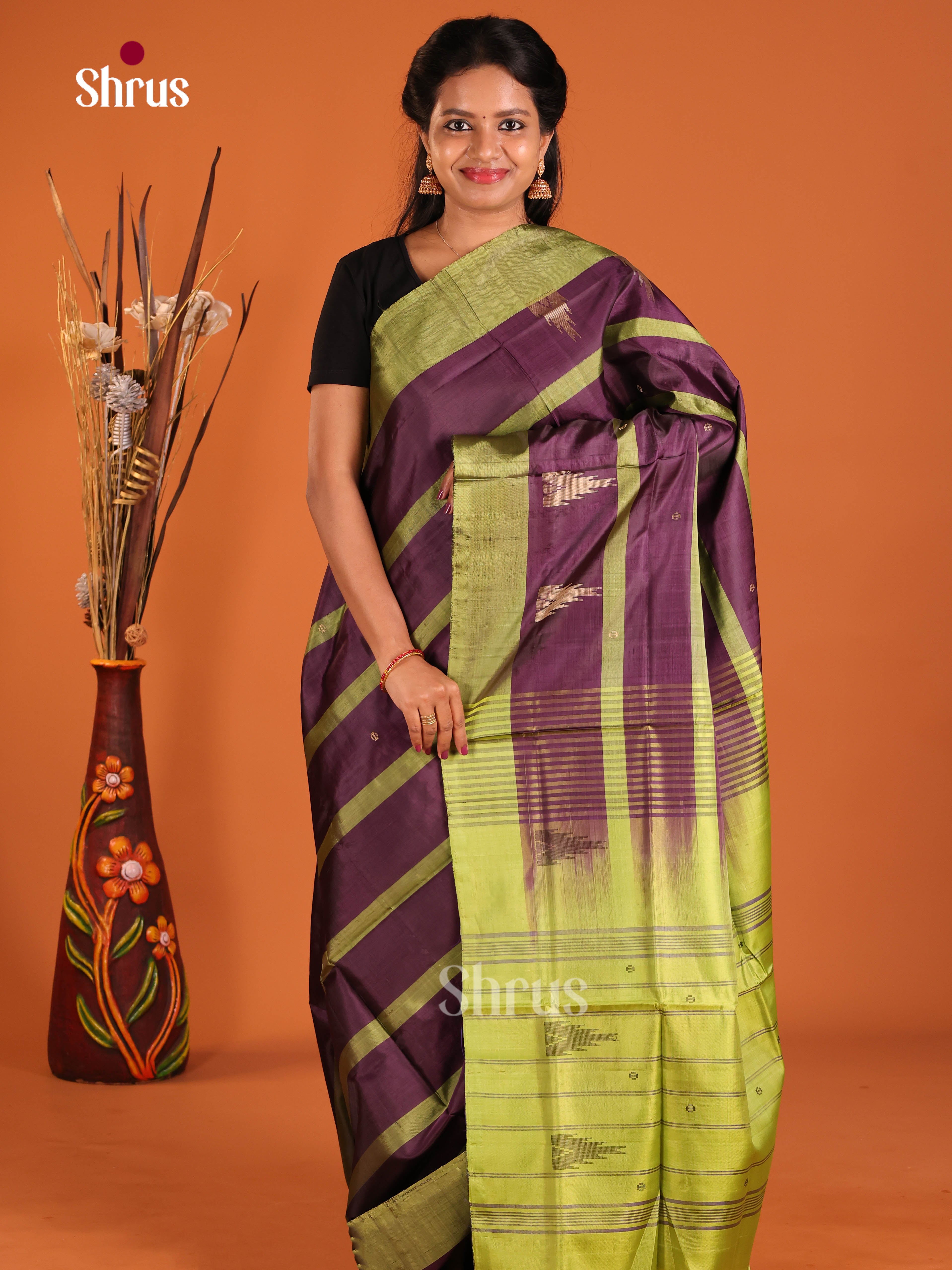 Violet & Green - Banana Pith without blouse Saree