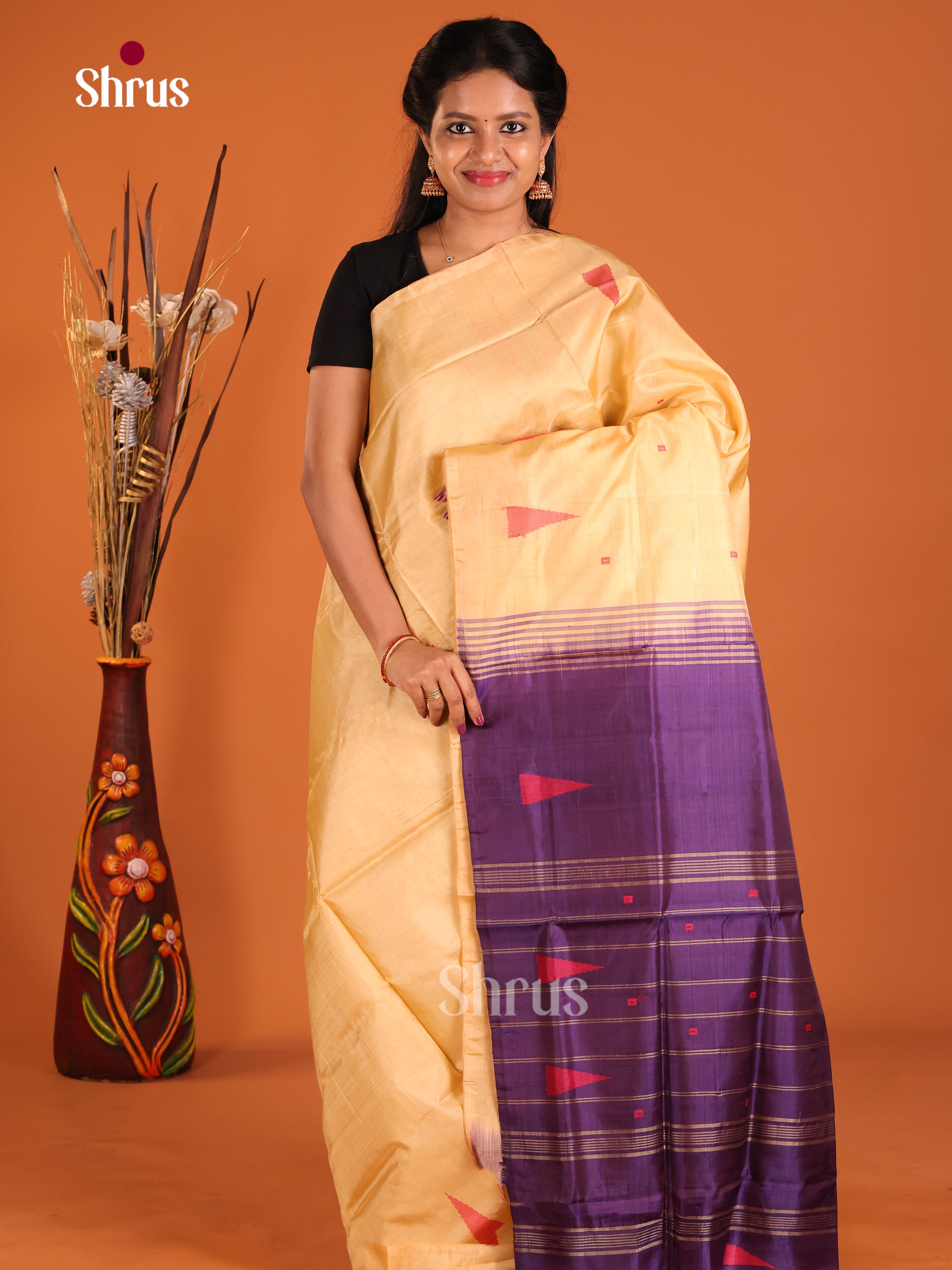 Sandal & Blue- Banana Pith without blouse Saree