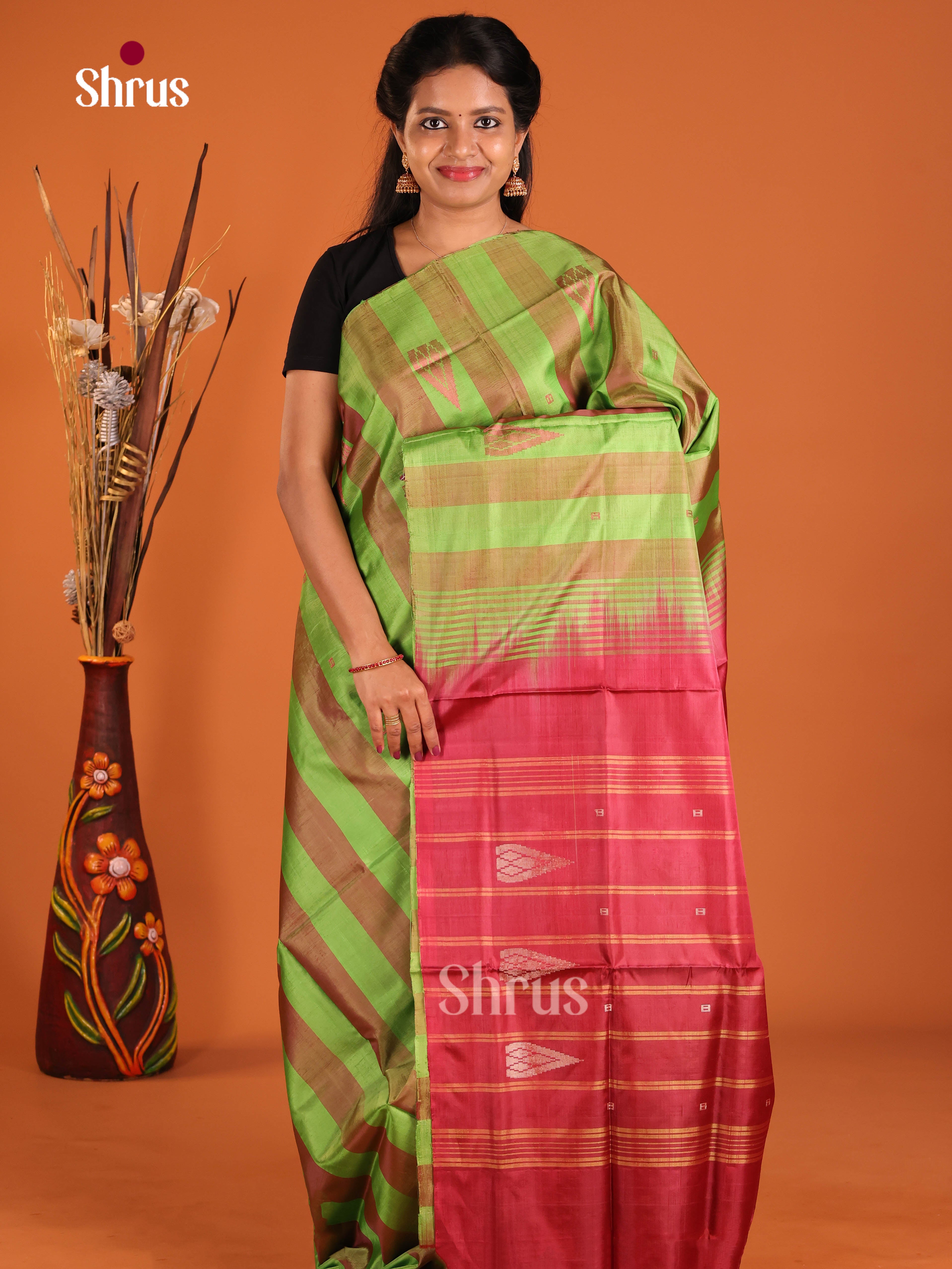 Green & Maroon - Banana Pith without blouse Saree - Shop on Shrus.com