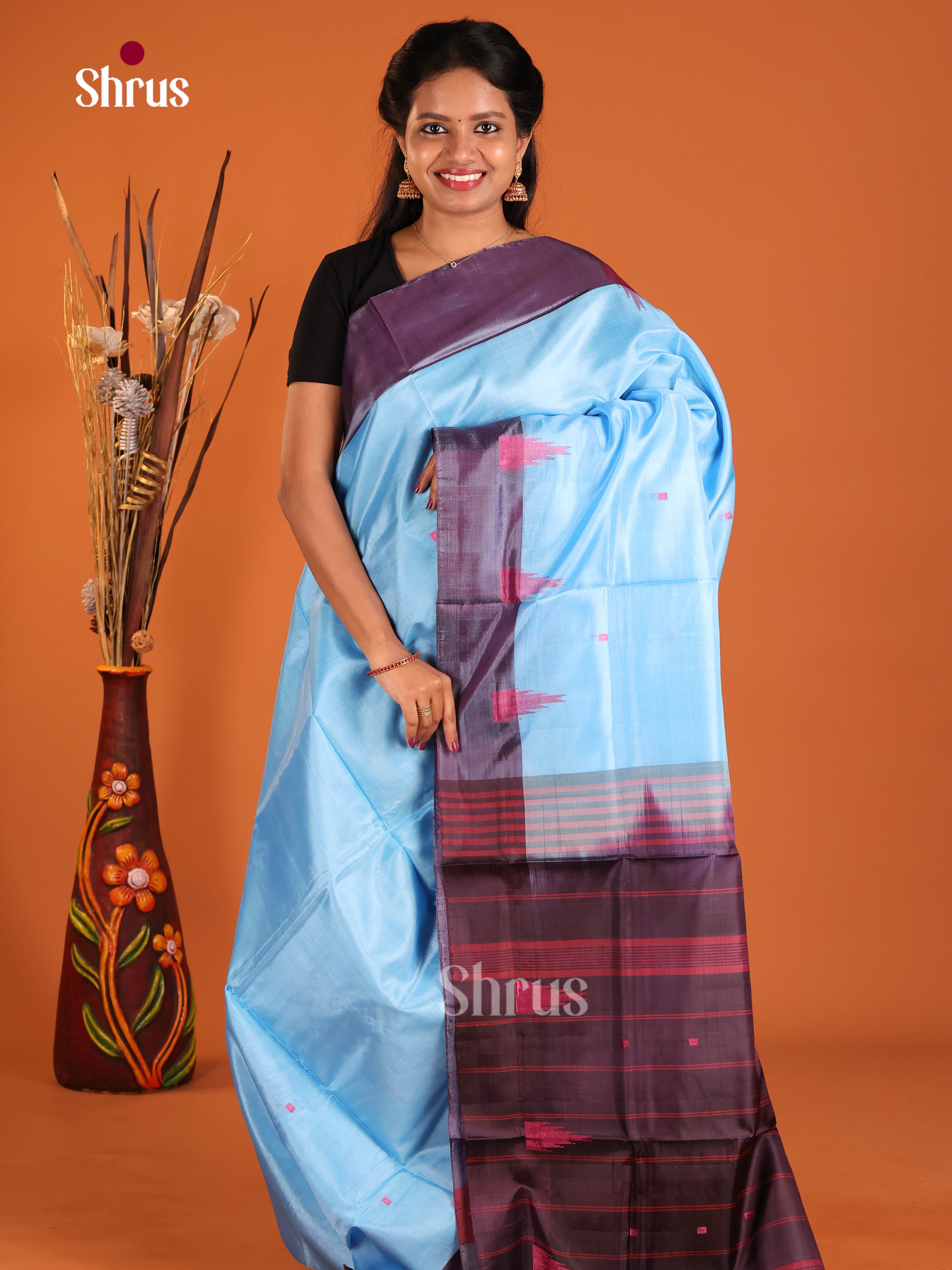 Blue & Purple - Banana Pith without blouse Saree