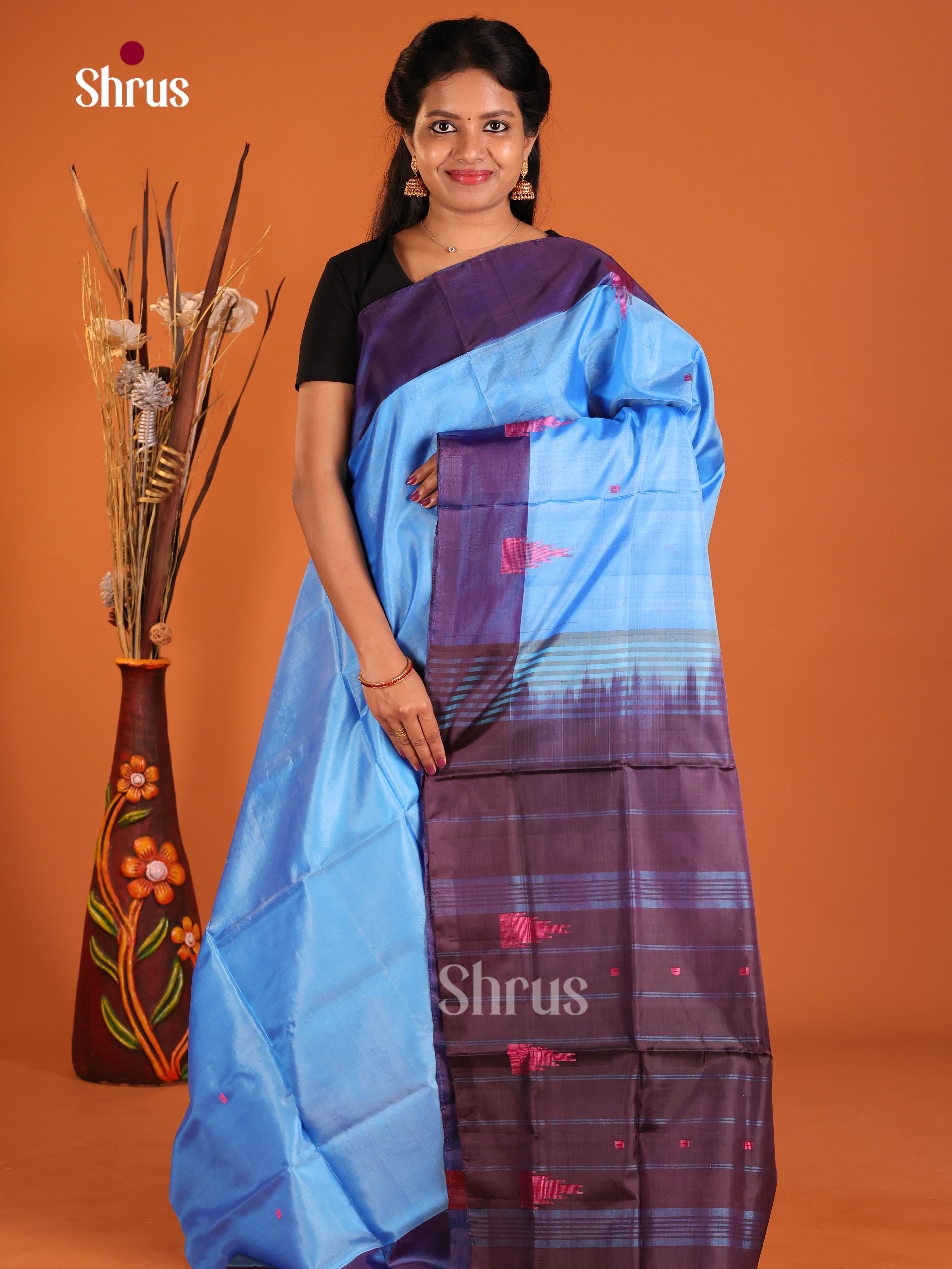 Blue - Banana Pith without blouse Saree