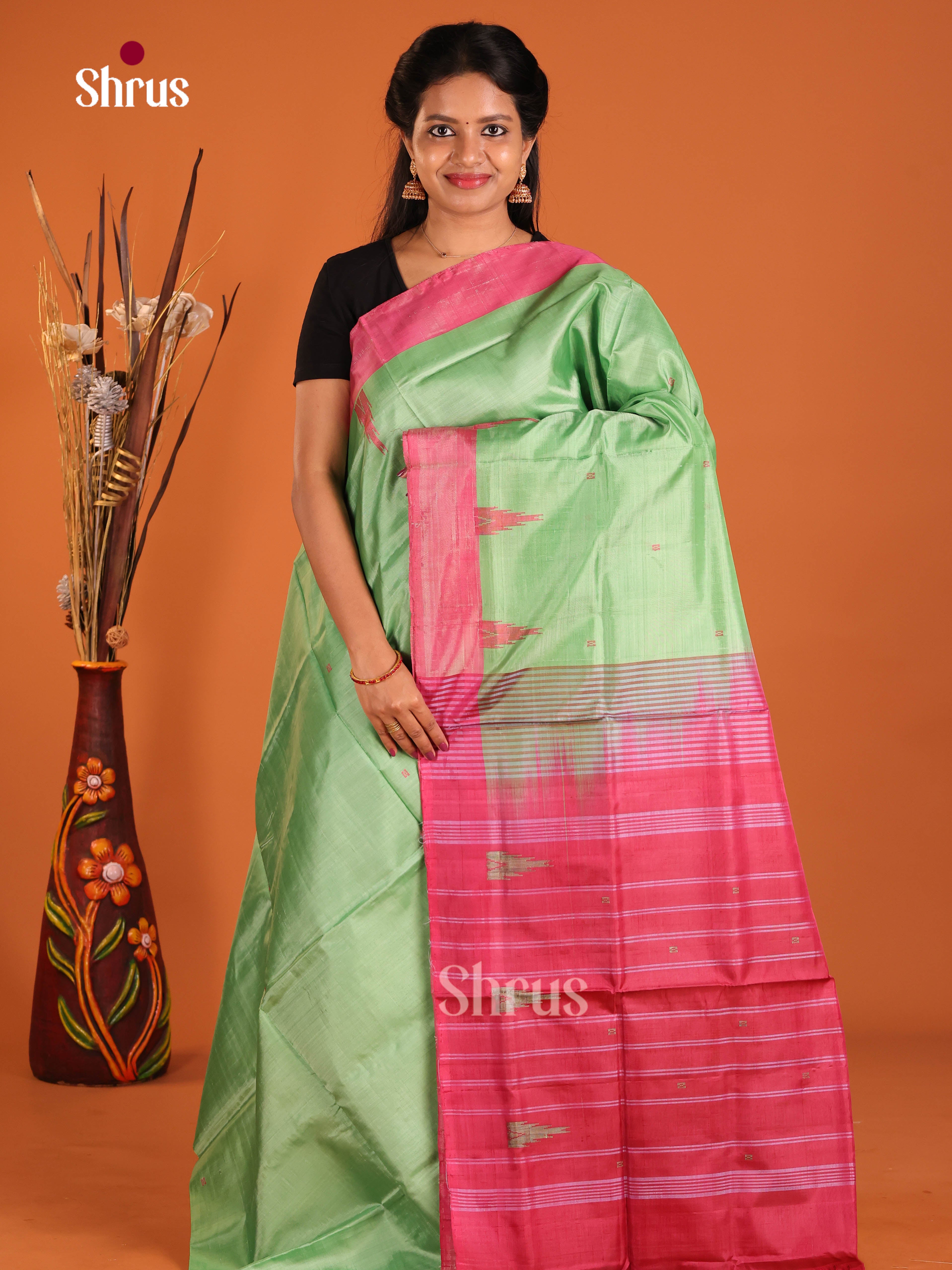Pastel Green - Banana Pith without blouse Saree