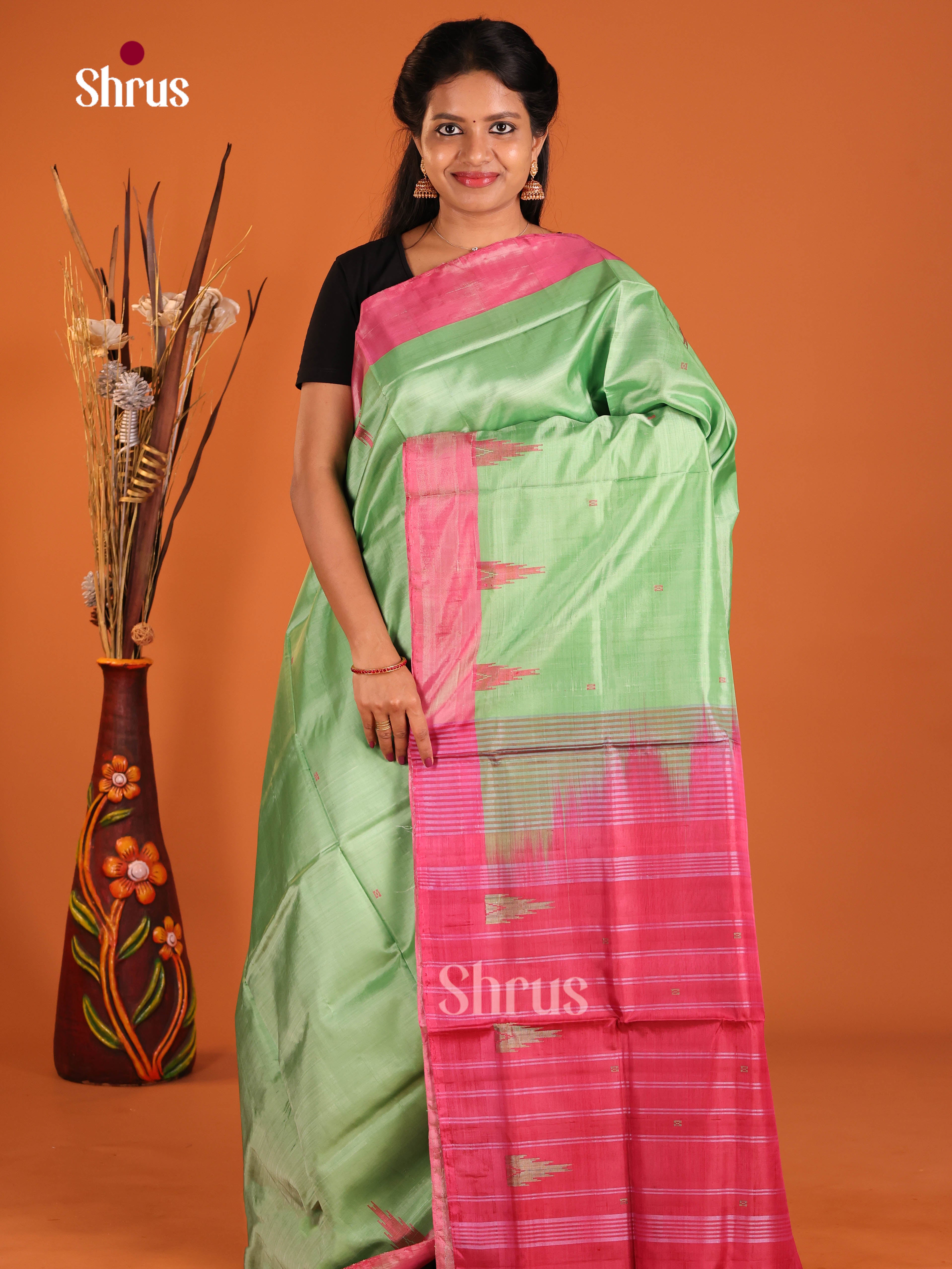 Pastel Green - Banana Pith without blouse Saree - Shop on Shrus.com