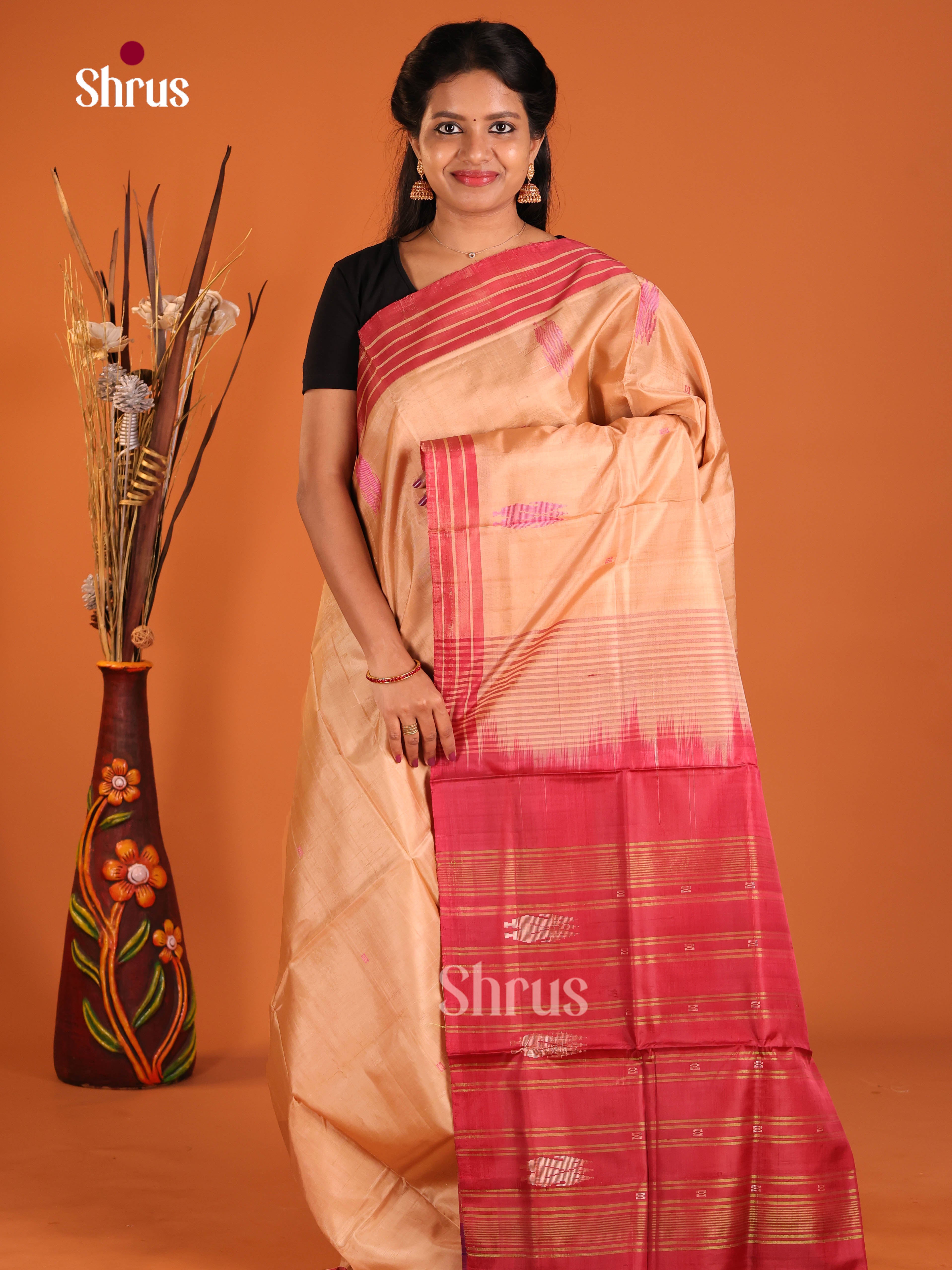 Light Brown - Banana Pith without blouse Saree - Shop on Shrus.com