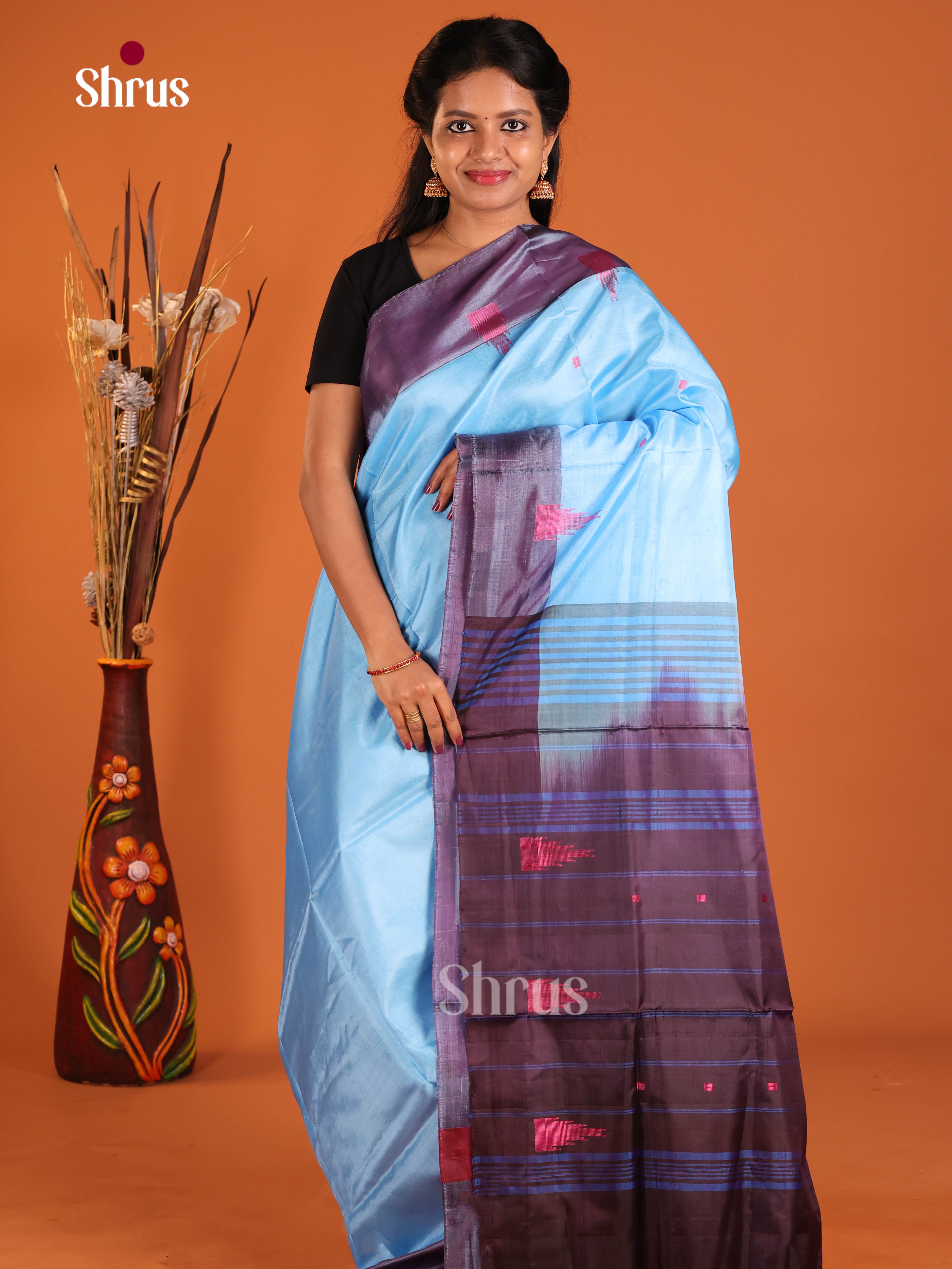 Blue & Purple - Banana Pith without blouse Saree