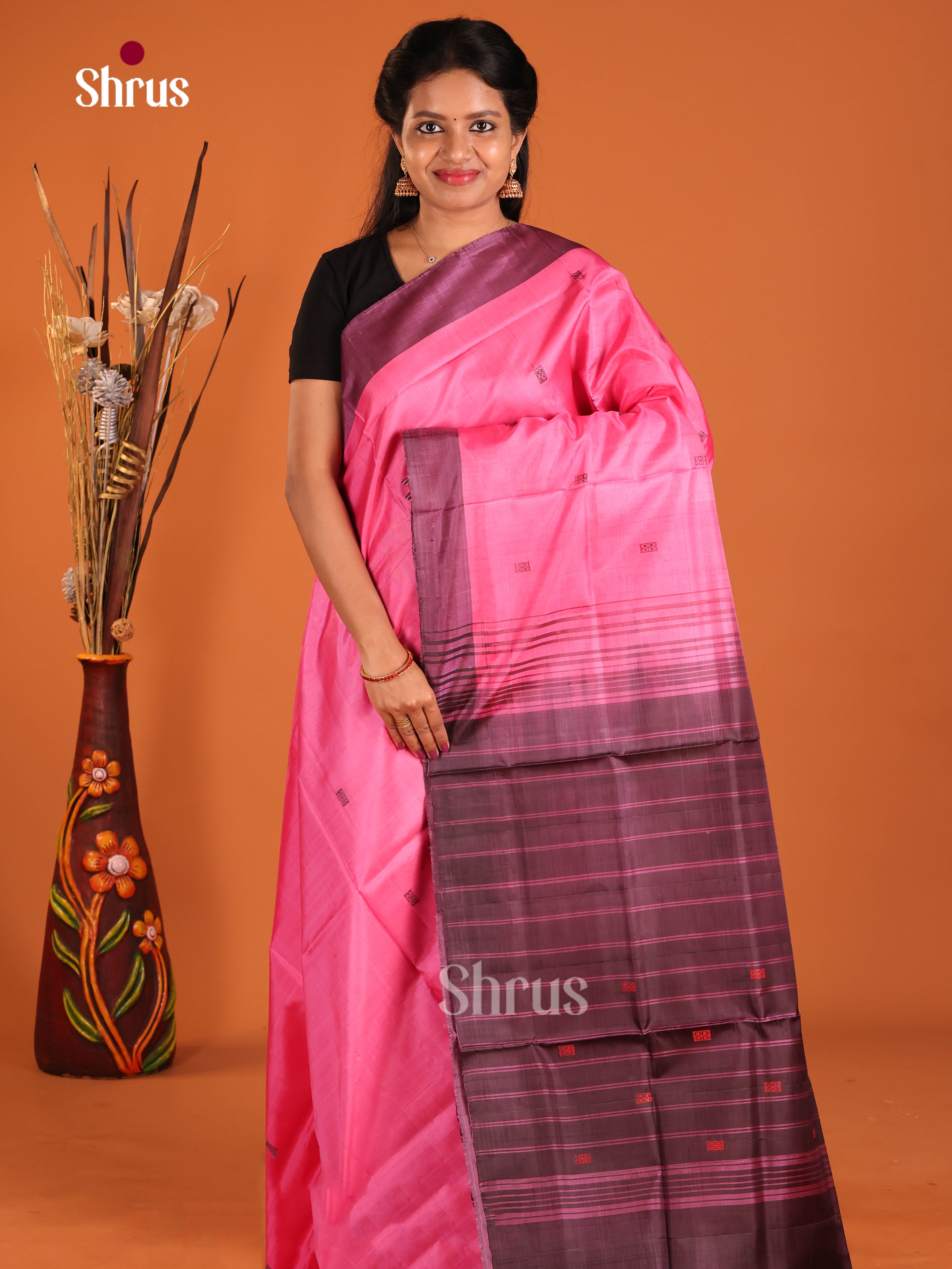Pink & Purple - Banana Pith without blouse Saree - Shop on Shrus.com
