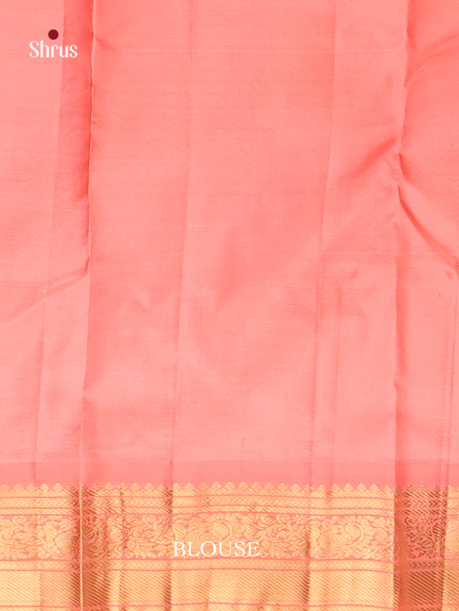 Shimmery Cream Kanjivaram Saree with zari buttas & Peachish Pink Brocade Pallu