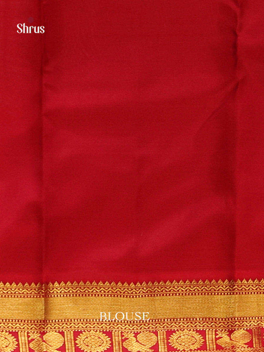 Luxurious Rama Blue Kanjivaram Saree with Golden Buttas & rich Red zari brocade pallu 2