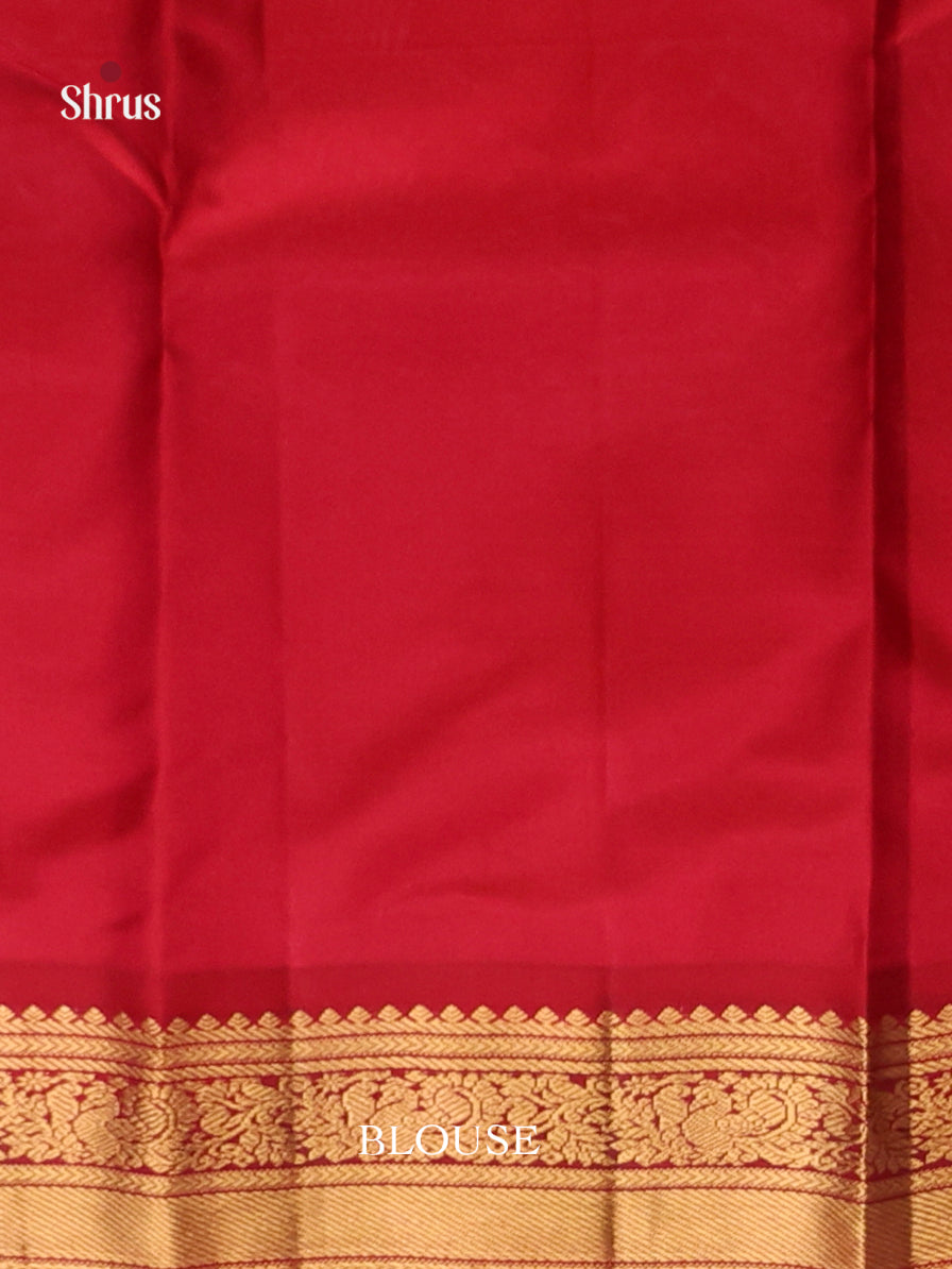 Serene Blue Kanjivaram Saree with golden floral buttas & Red Zari woven Border 2