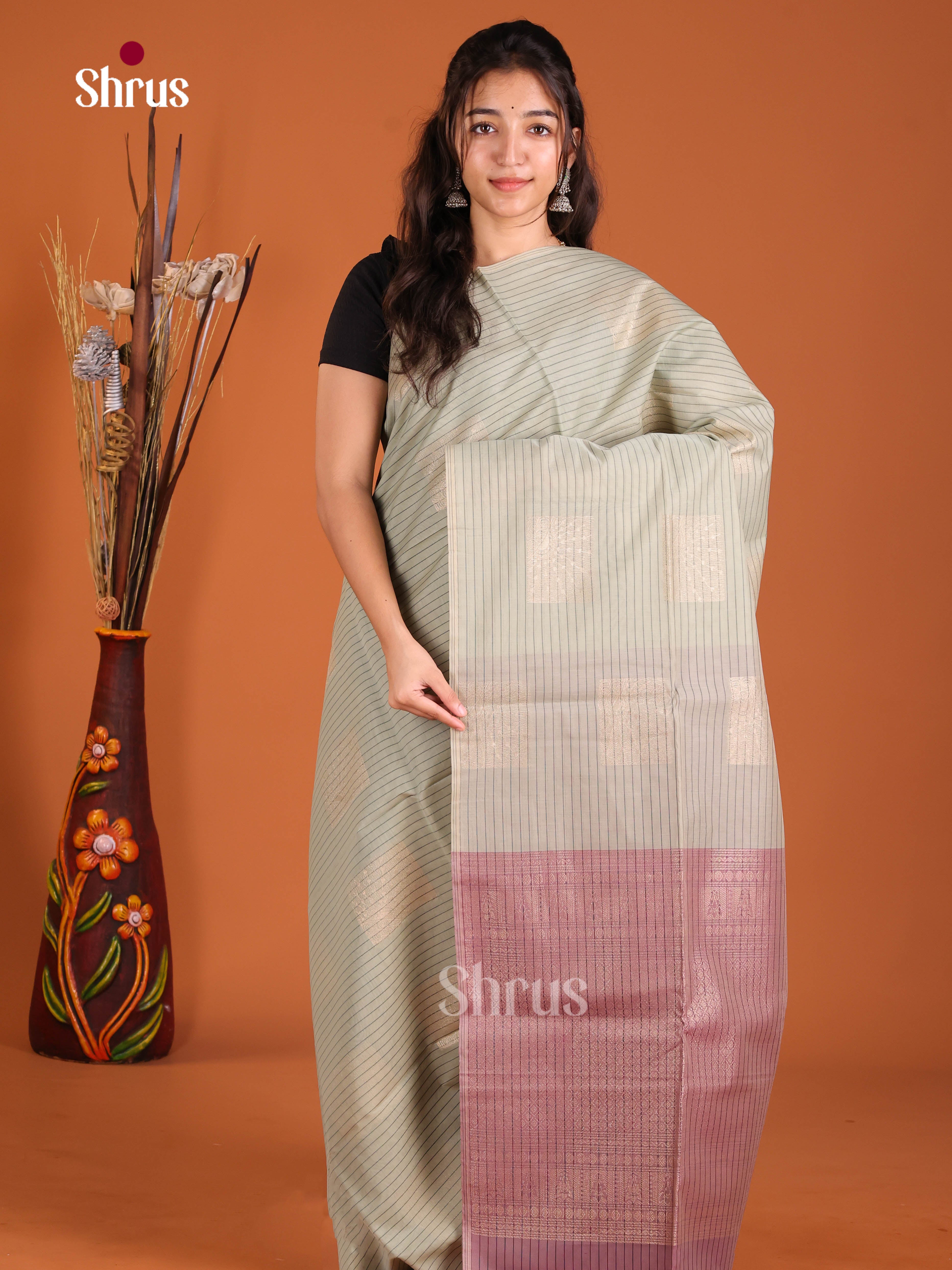 Grey & Purple - Semi Silkcotton Saree - Shop on Shrus.com