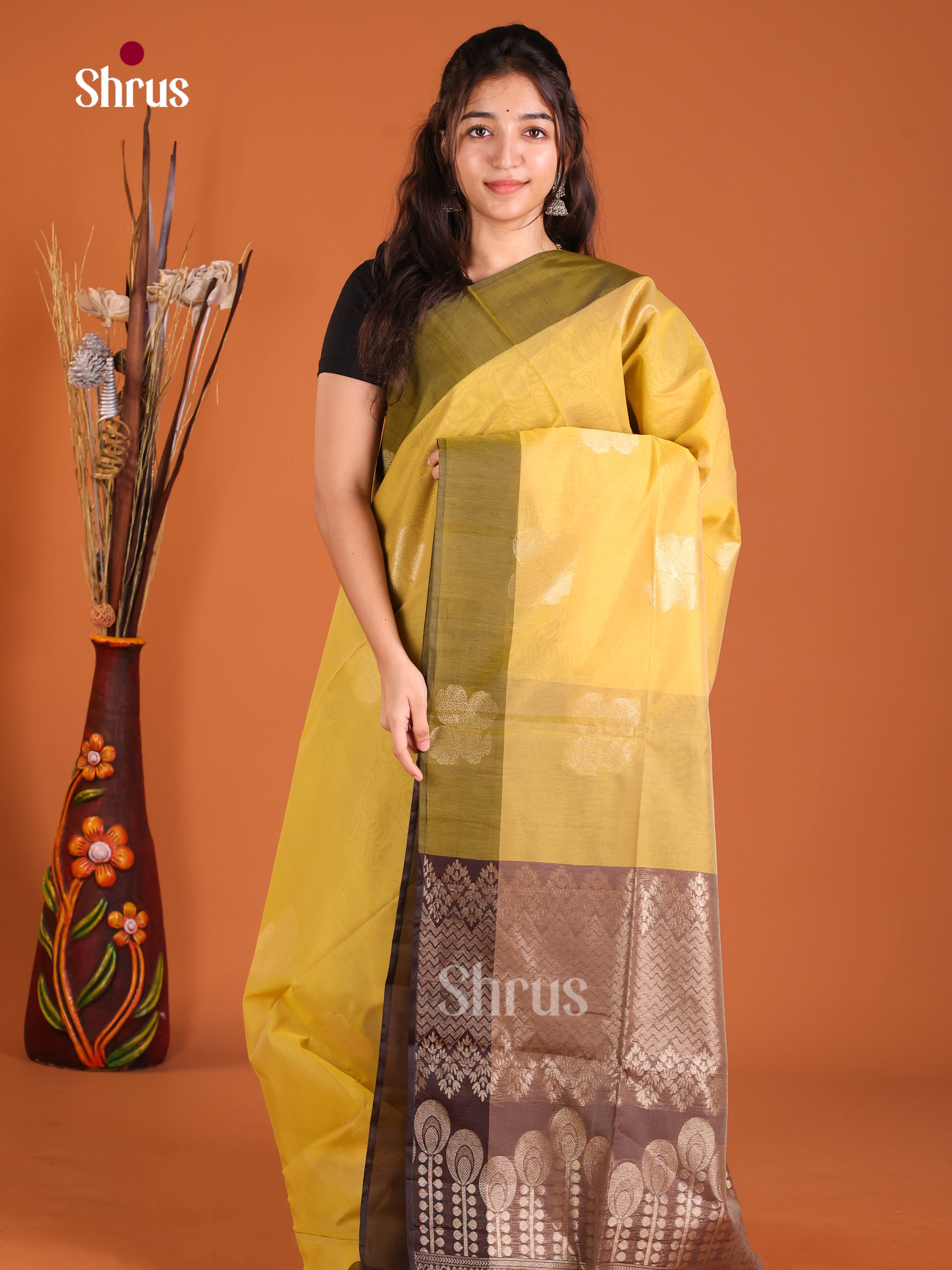 Sandal & Brown - Semi Silkcotton Saree