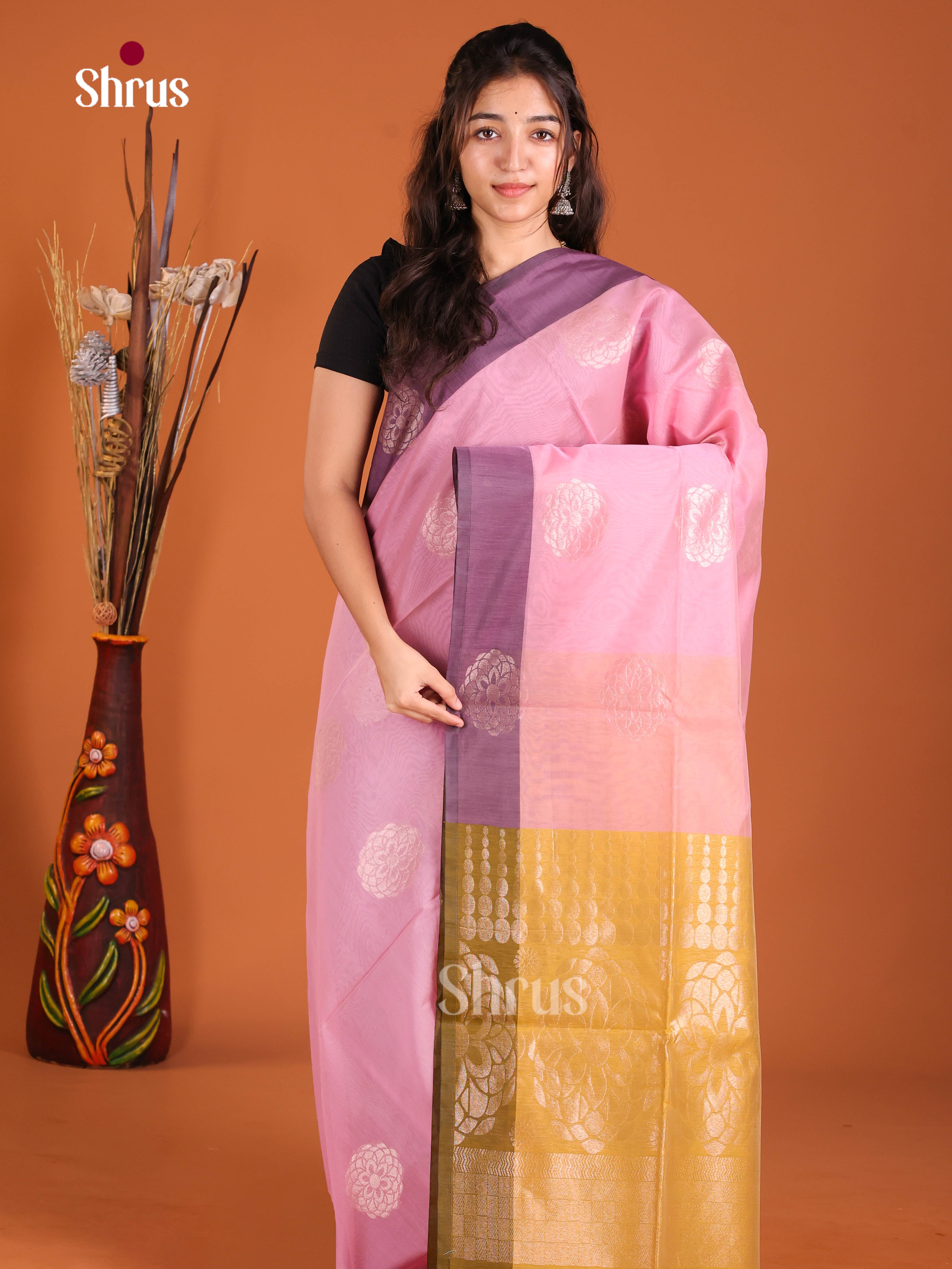 Pink & Mustard - Semi Silkcotton Saree