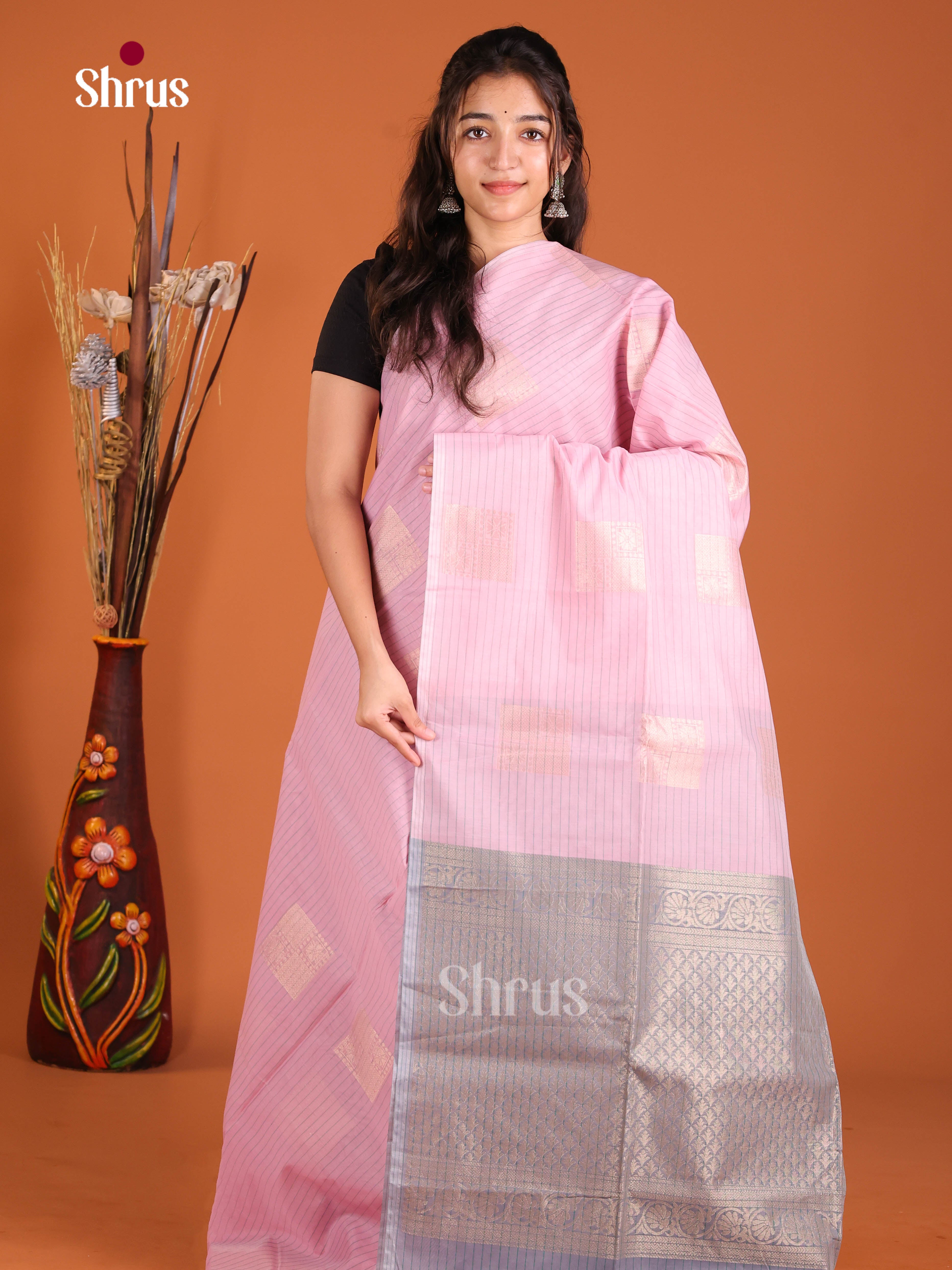 Pink & Purple - Semi Silkcotton Saree