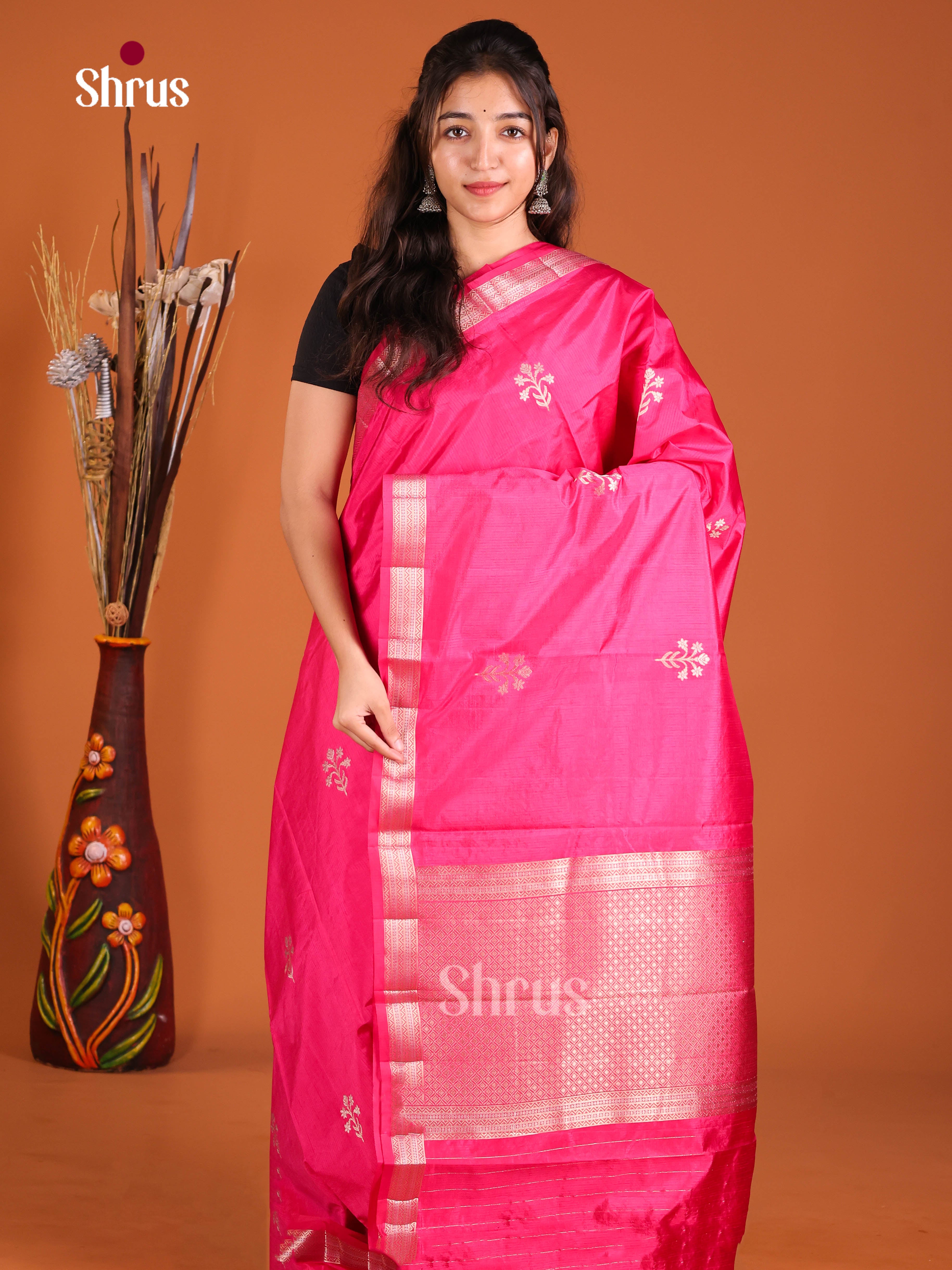 Pink - Semi Rawsilk Saree