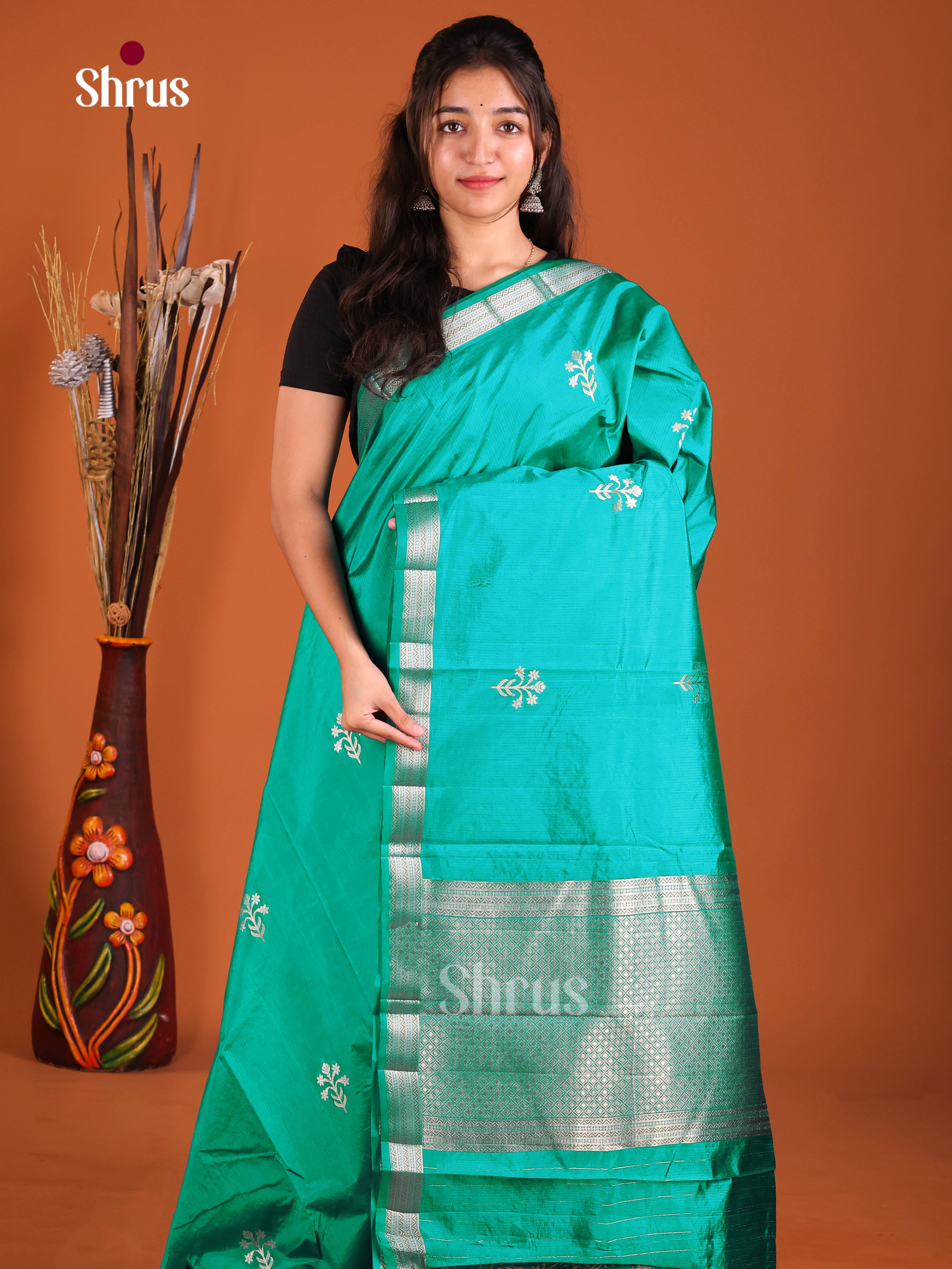 Teal - Semi Rawsilk Saree