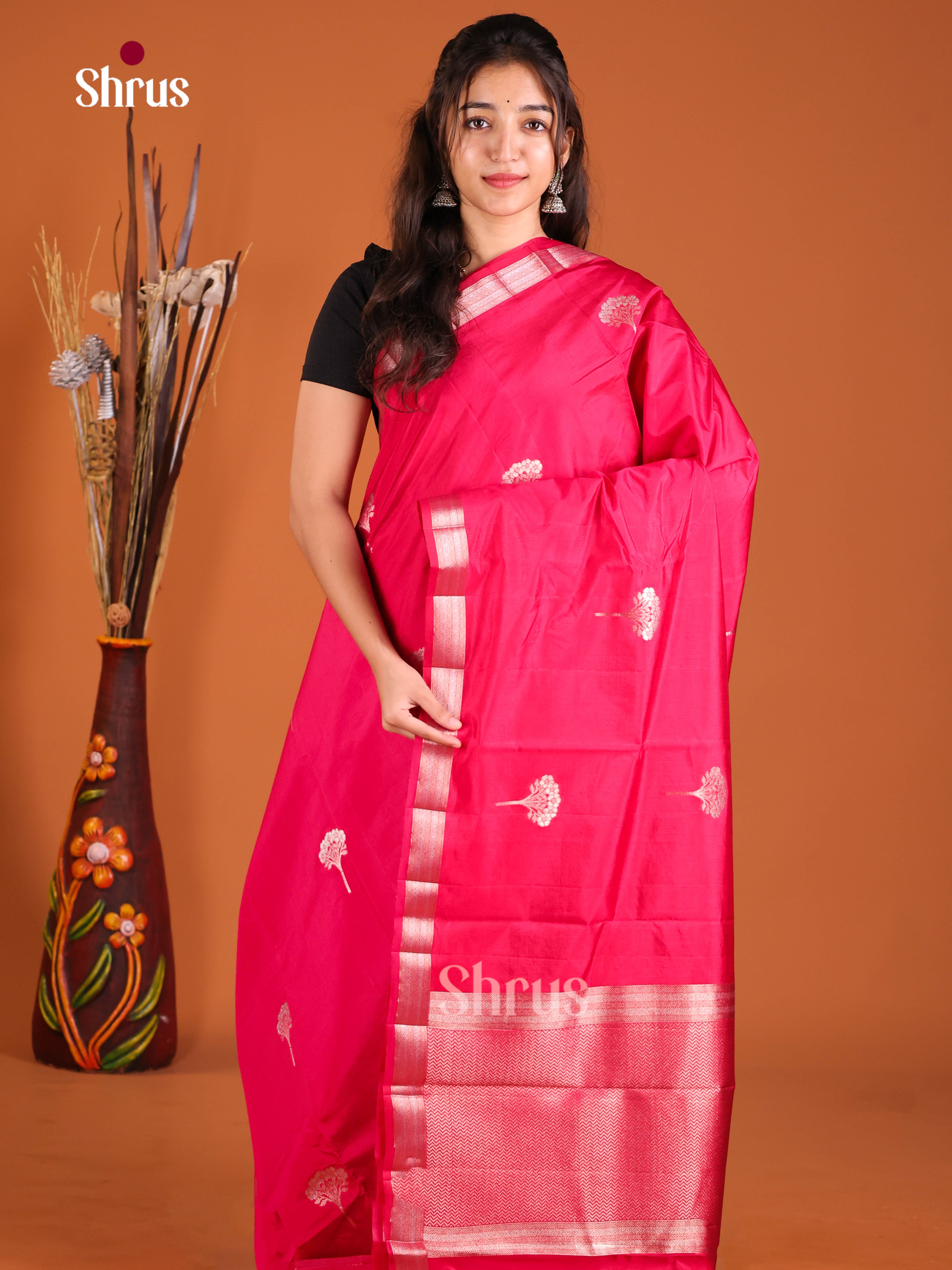 Pink - Semi Rawsilk Saree
