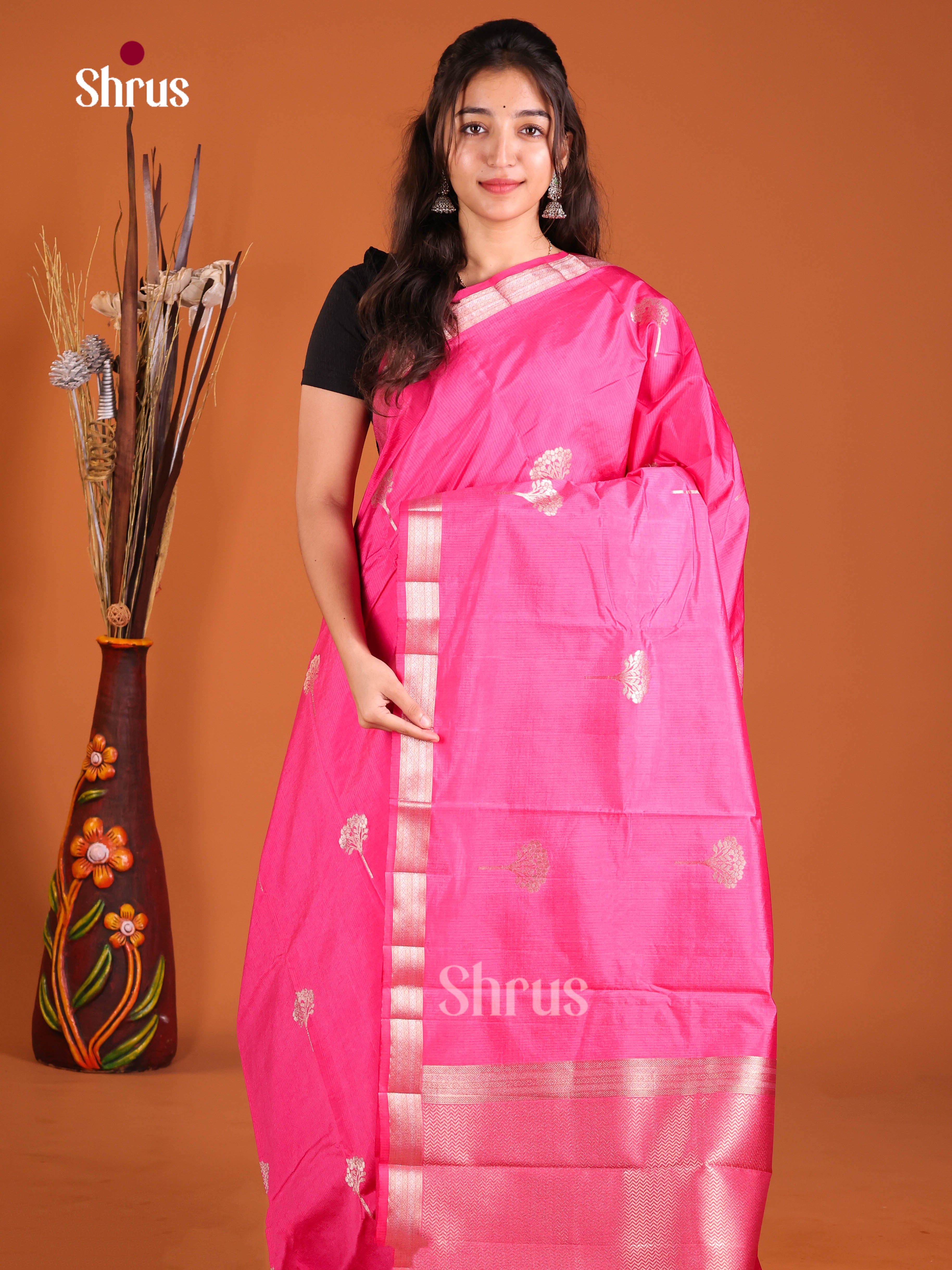 Pink - Semi Rawsilk Saree