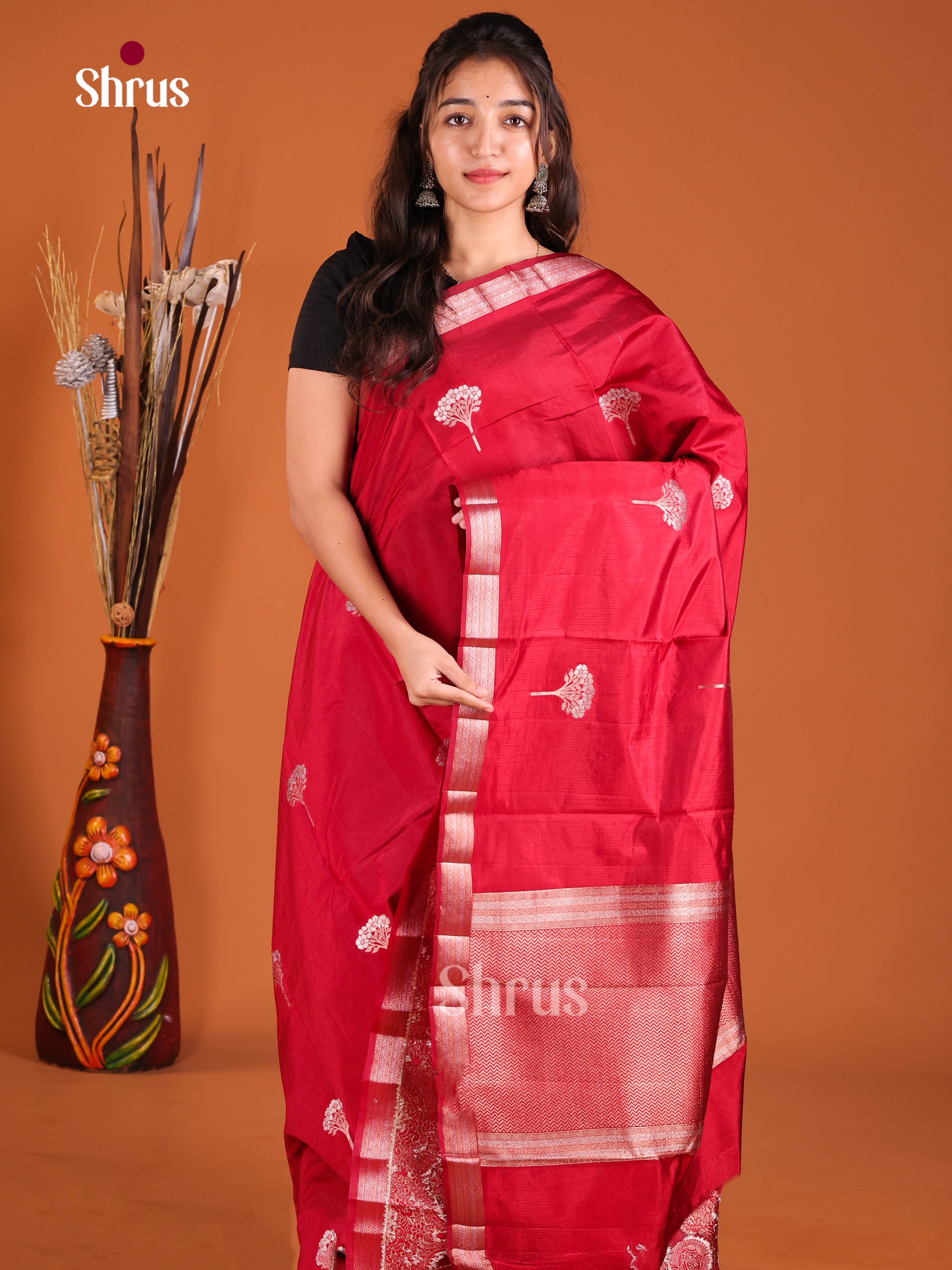 Red - Semi Rawsilk Saree