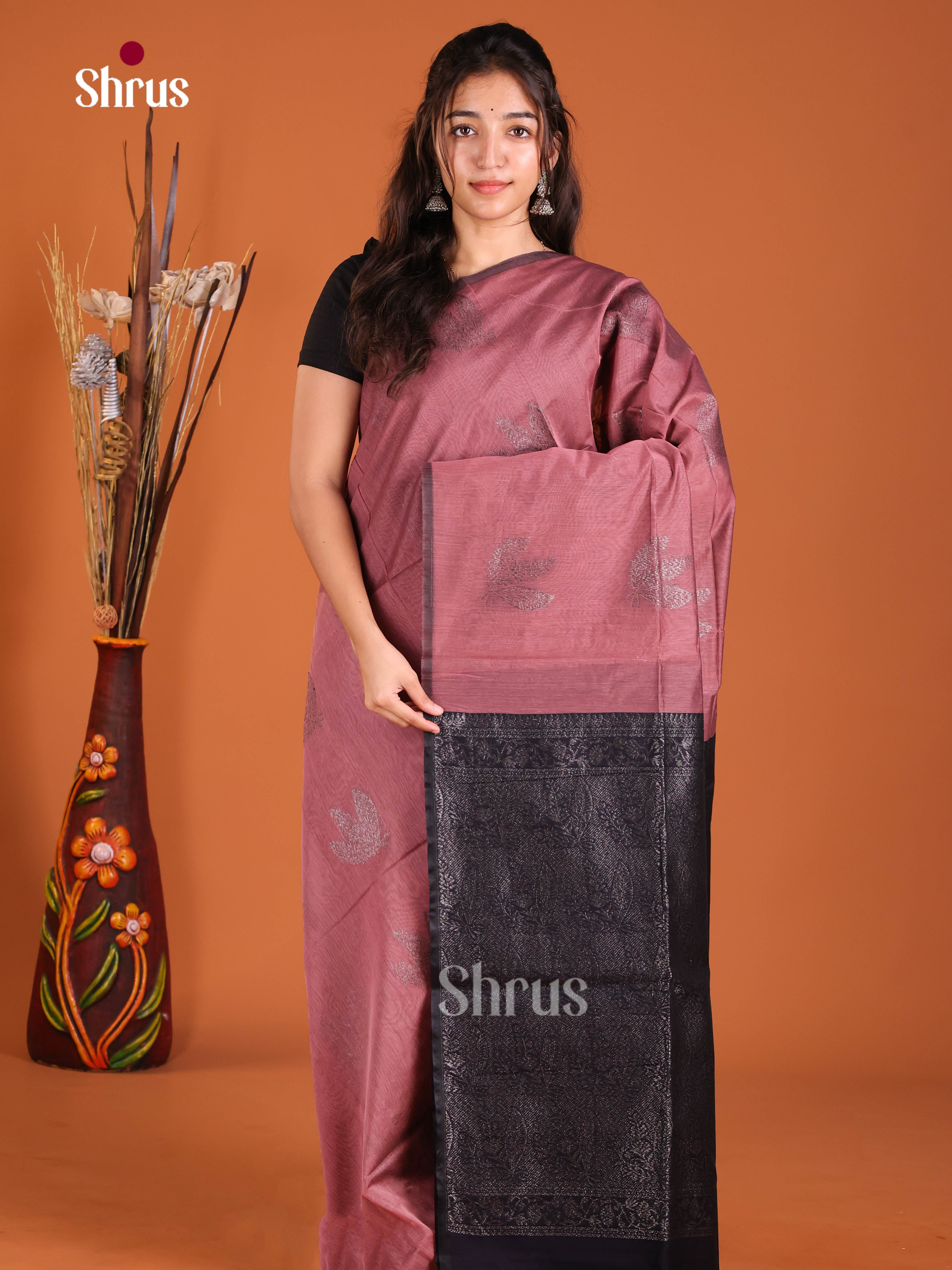 Mauve & Blue - Semi Silkcotton Saree