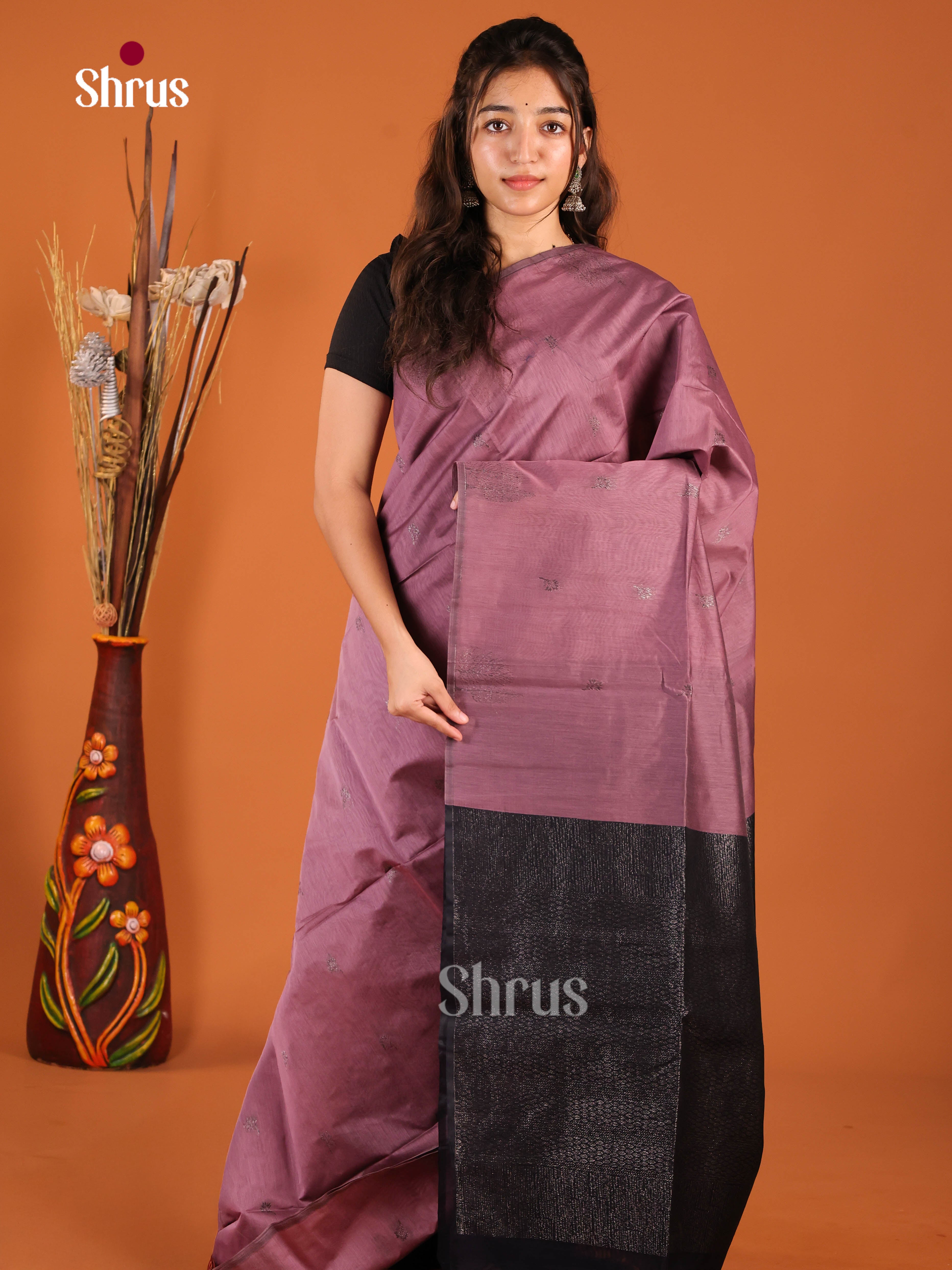 Mauve & Blue - Semi Silkcotton Saree