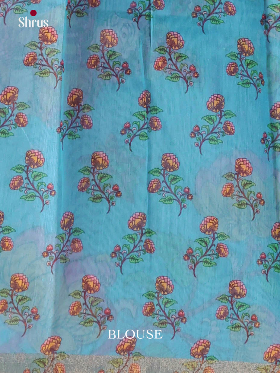 Orange & Blue - Linen Cotton Saree