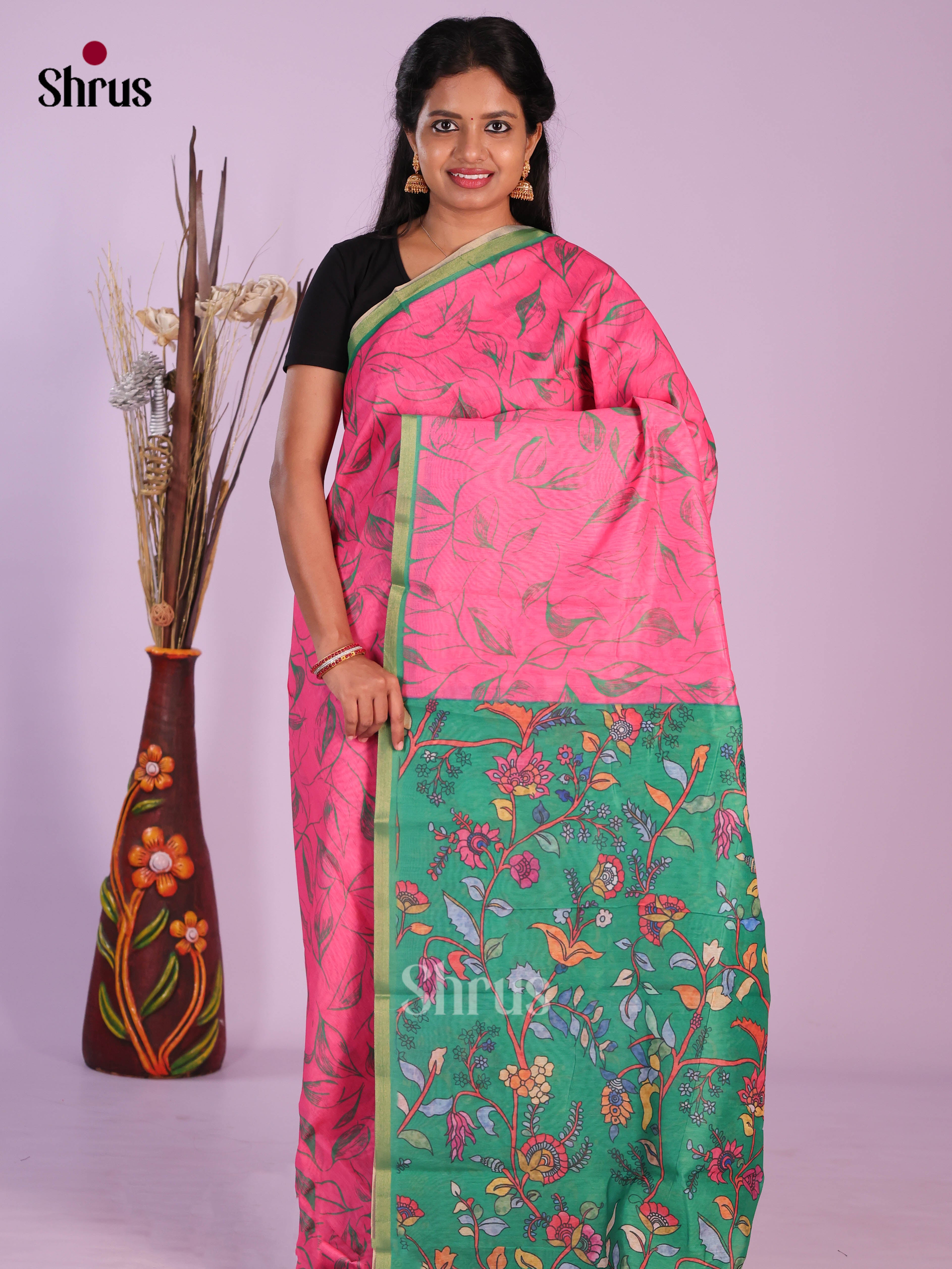 Pink & Green - Linen Cotton Saree