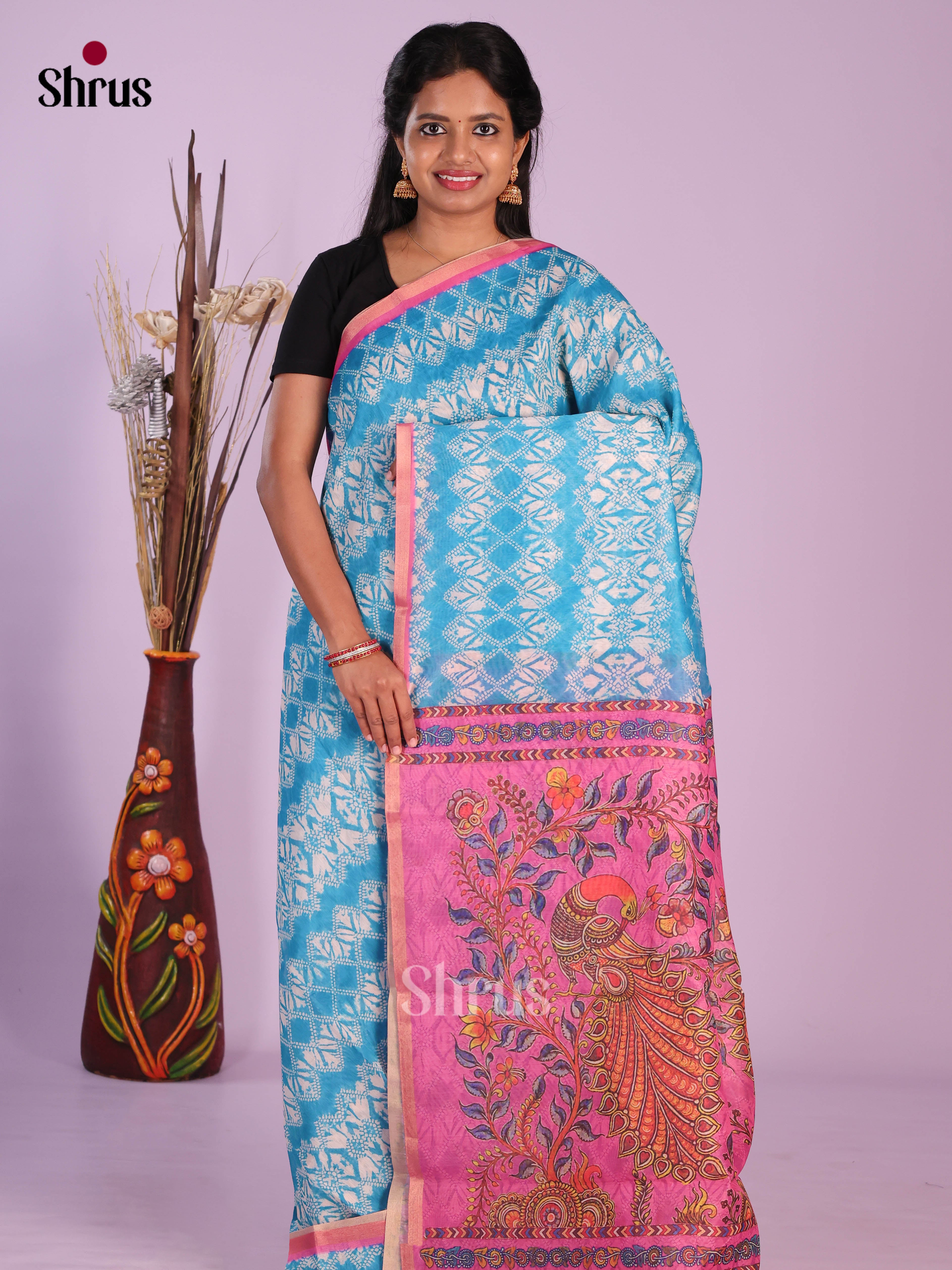 Blue & Pink - Linen Cotton Saree