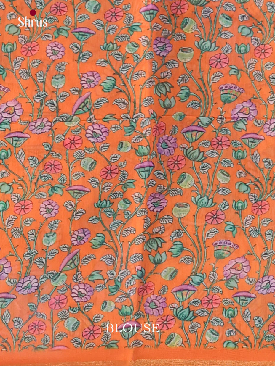 Grey & Orange - Linen Cotton Saree