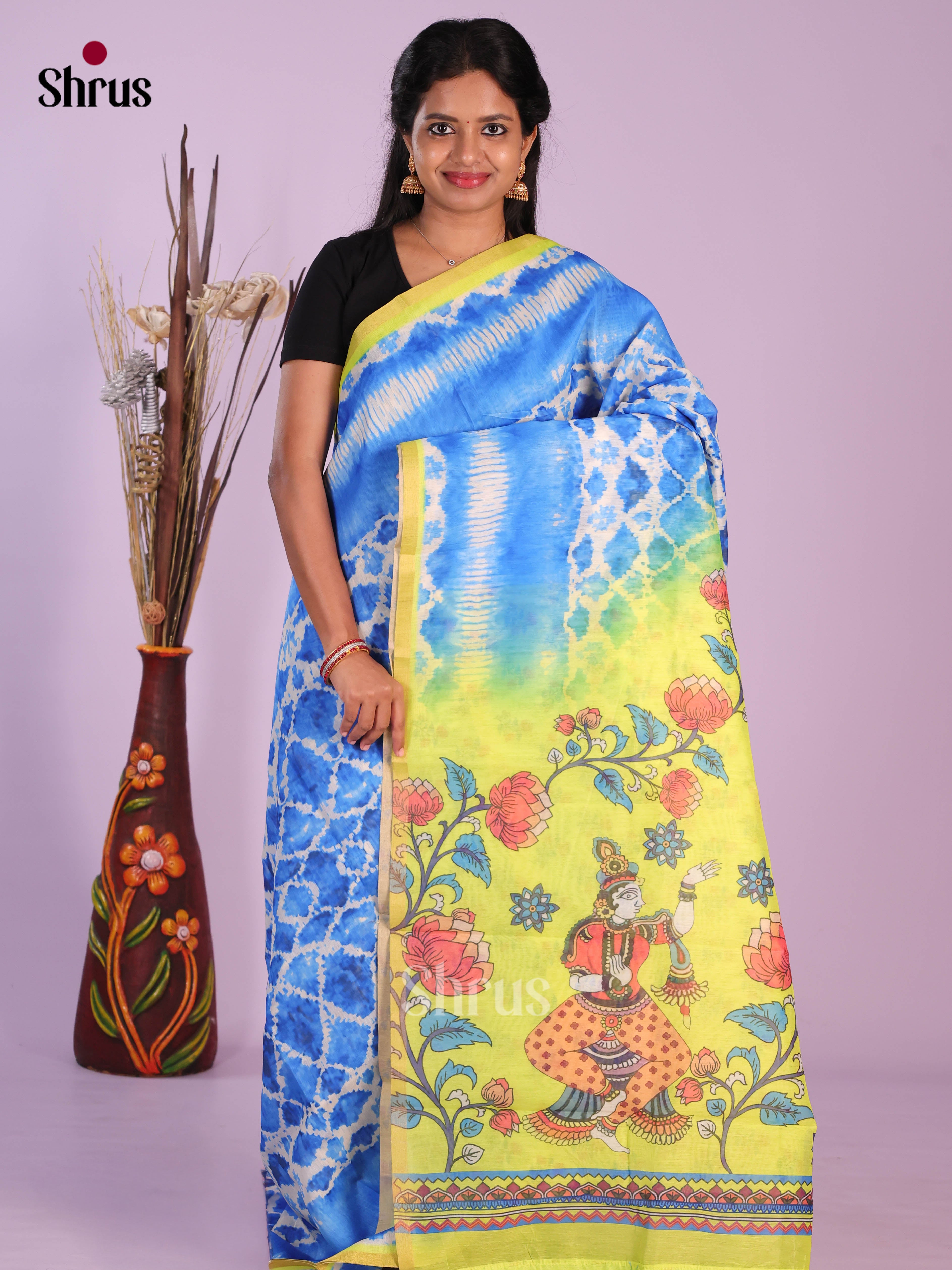 Blue & Yellow- Linen Cotton Saree