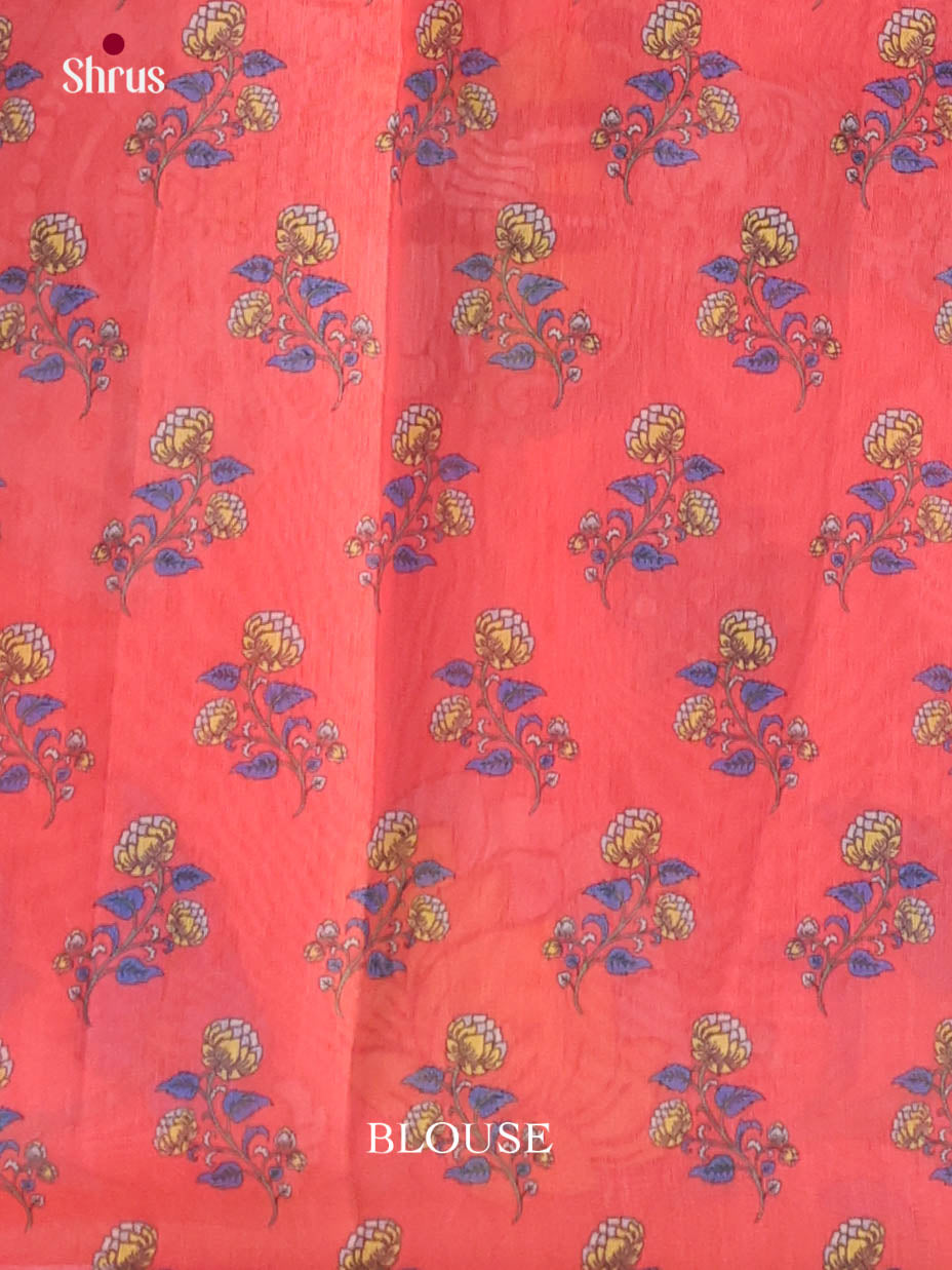 Grey & Orange- Linen Cotton Saree