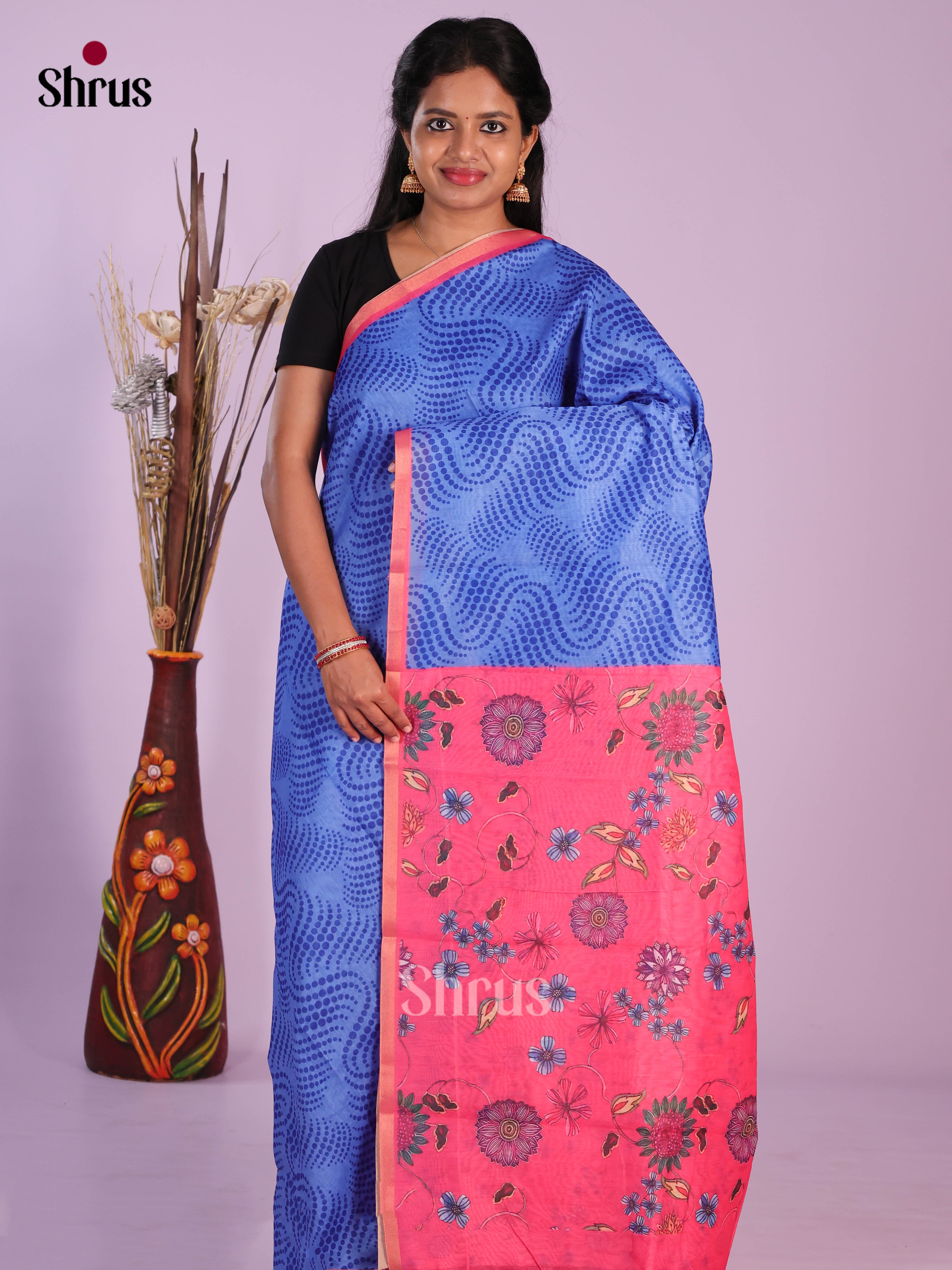 Blue & Pink - Linen Cotton Saree