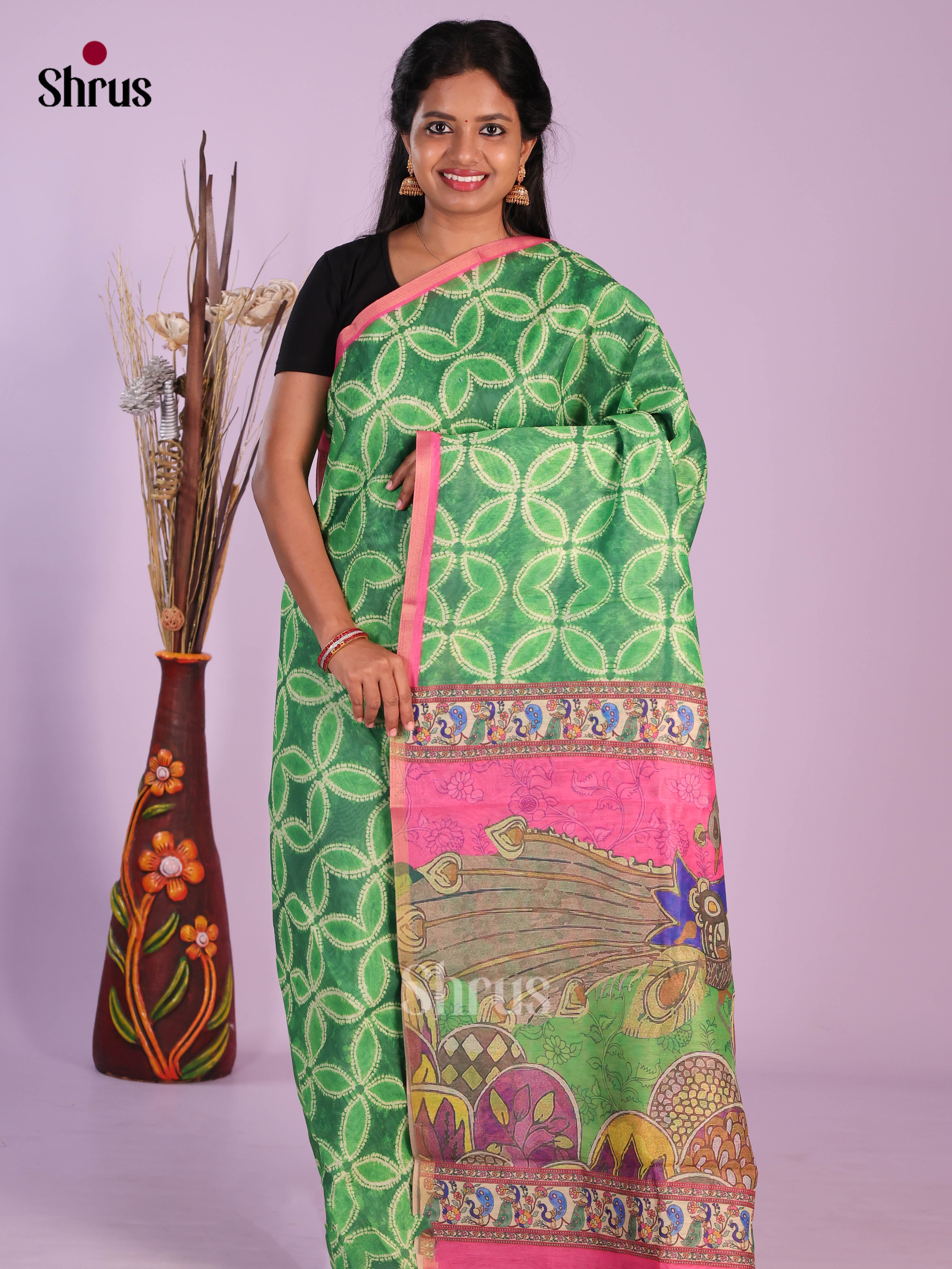 Green & Pink- Linen Cotton Saree