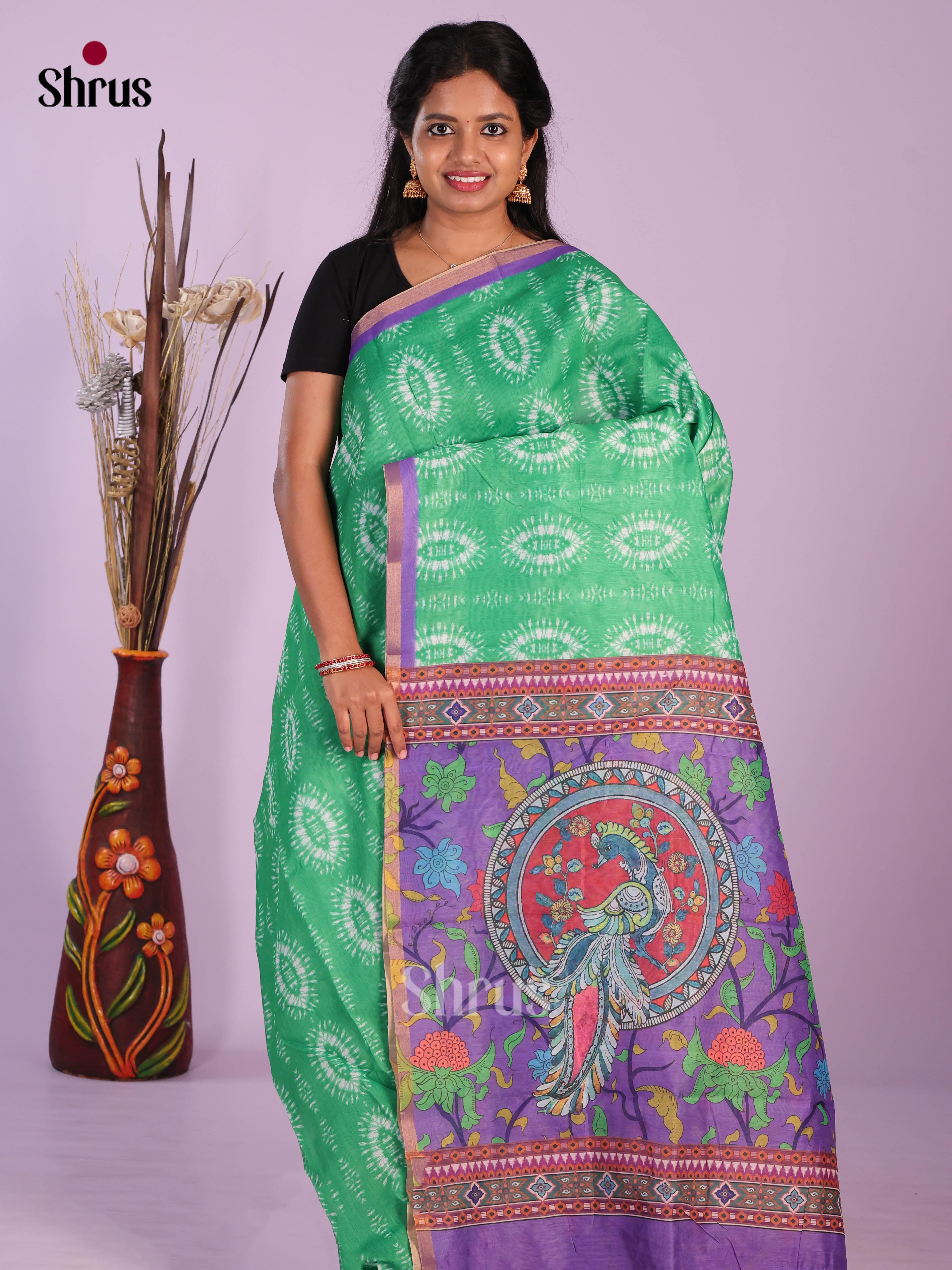 Green & Purple - Linen Cotton Saree