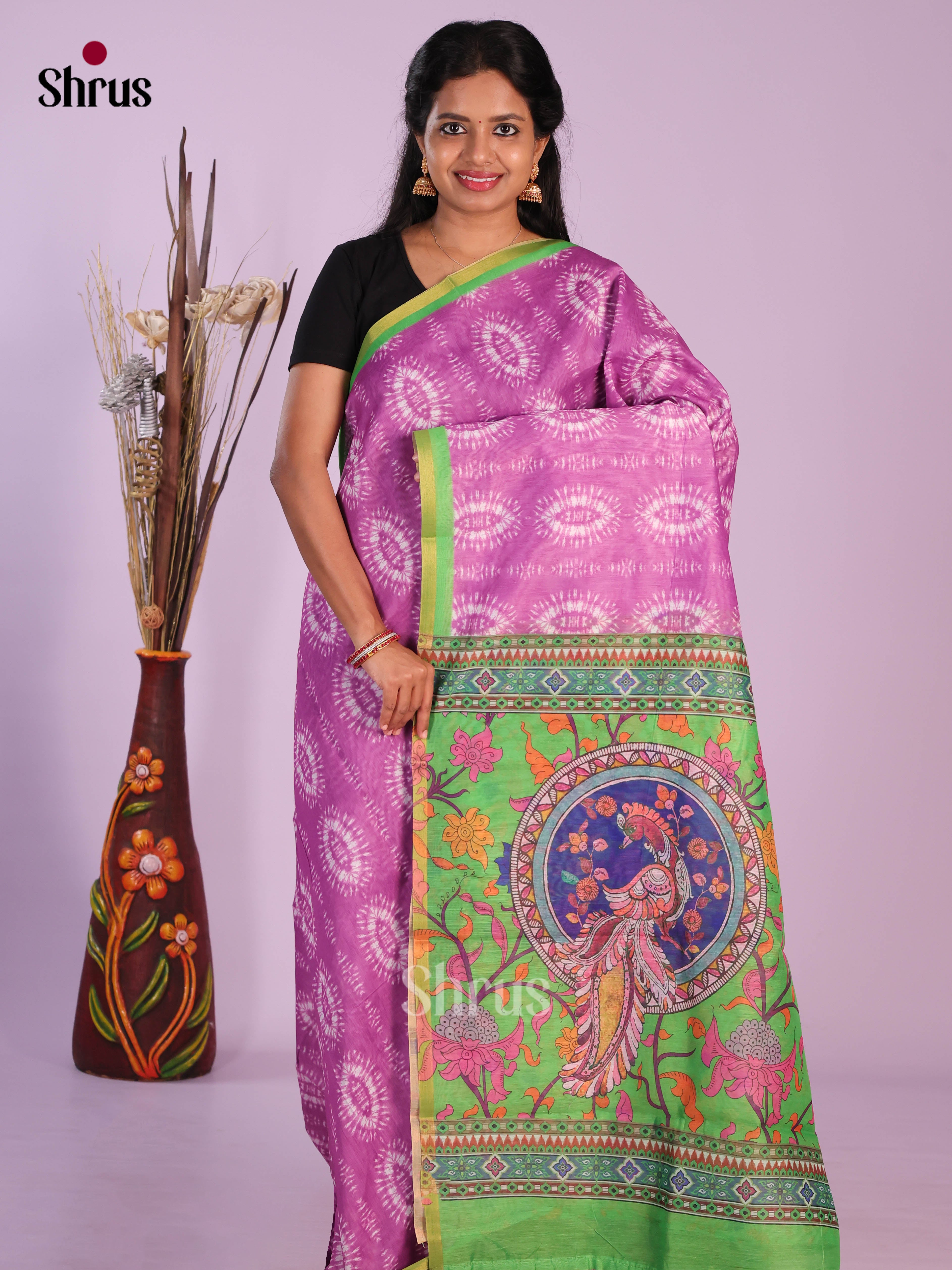 Purple & Green - Linen Cotton Saree
