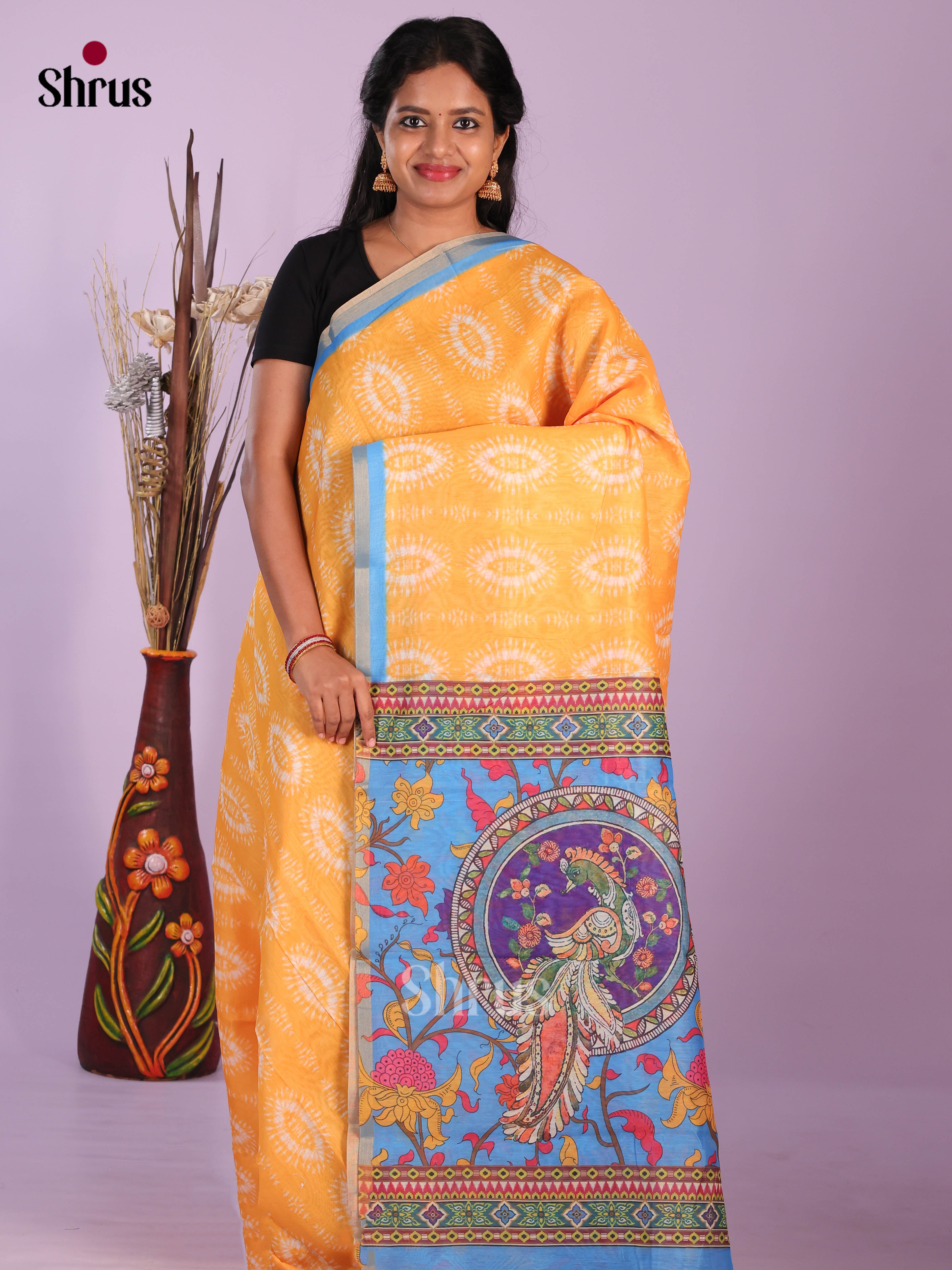 mustard & Blue - Linen Cotton Saree