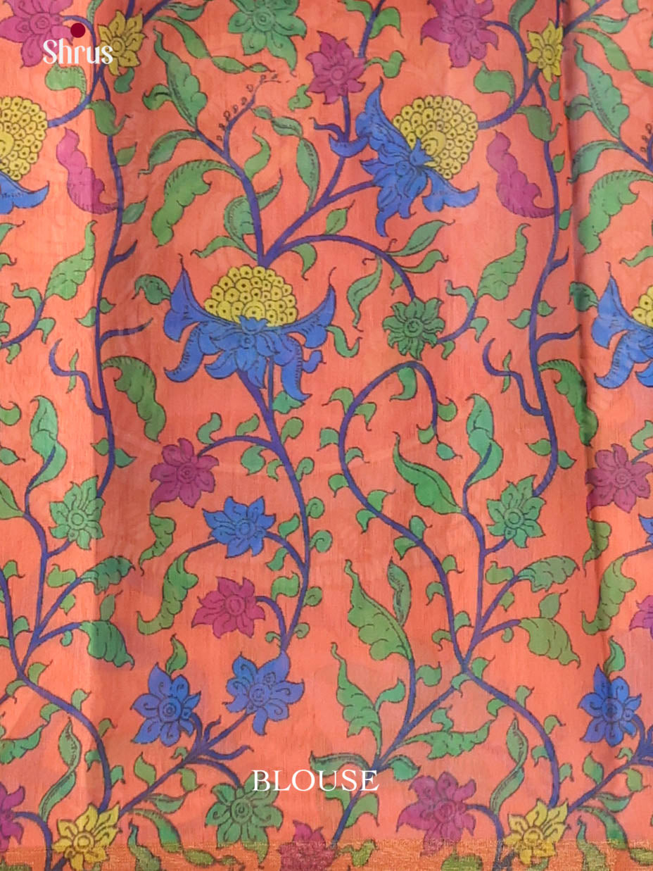 Blue & Orange - Linen Cotton Saree