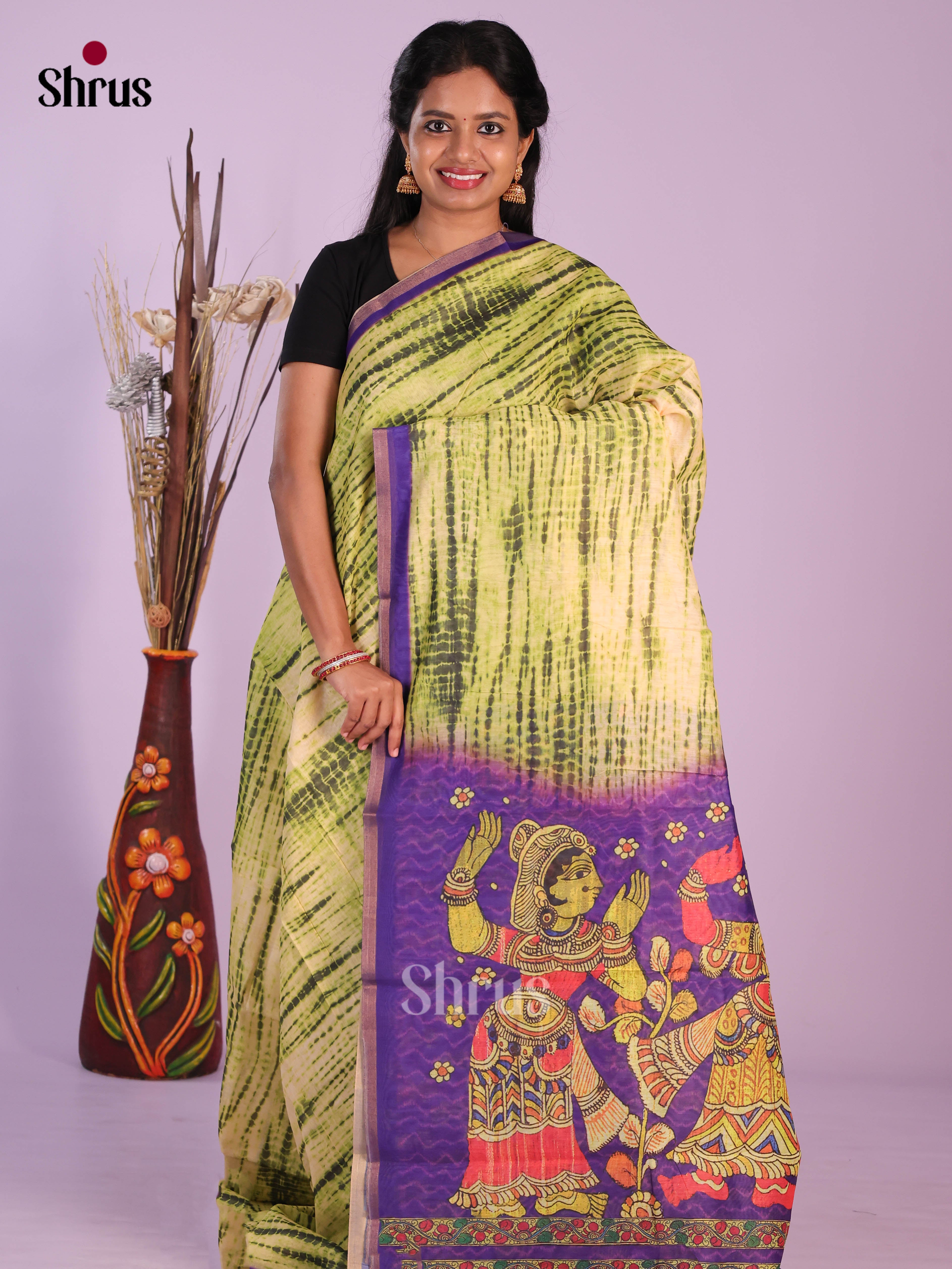 Green & Purple- Linen Cotton Saree