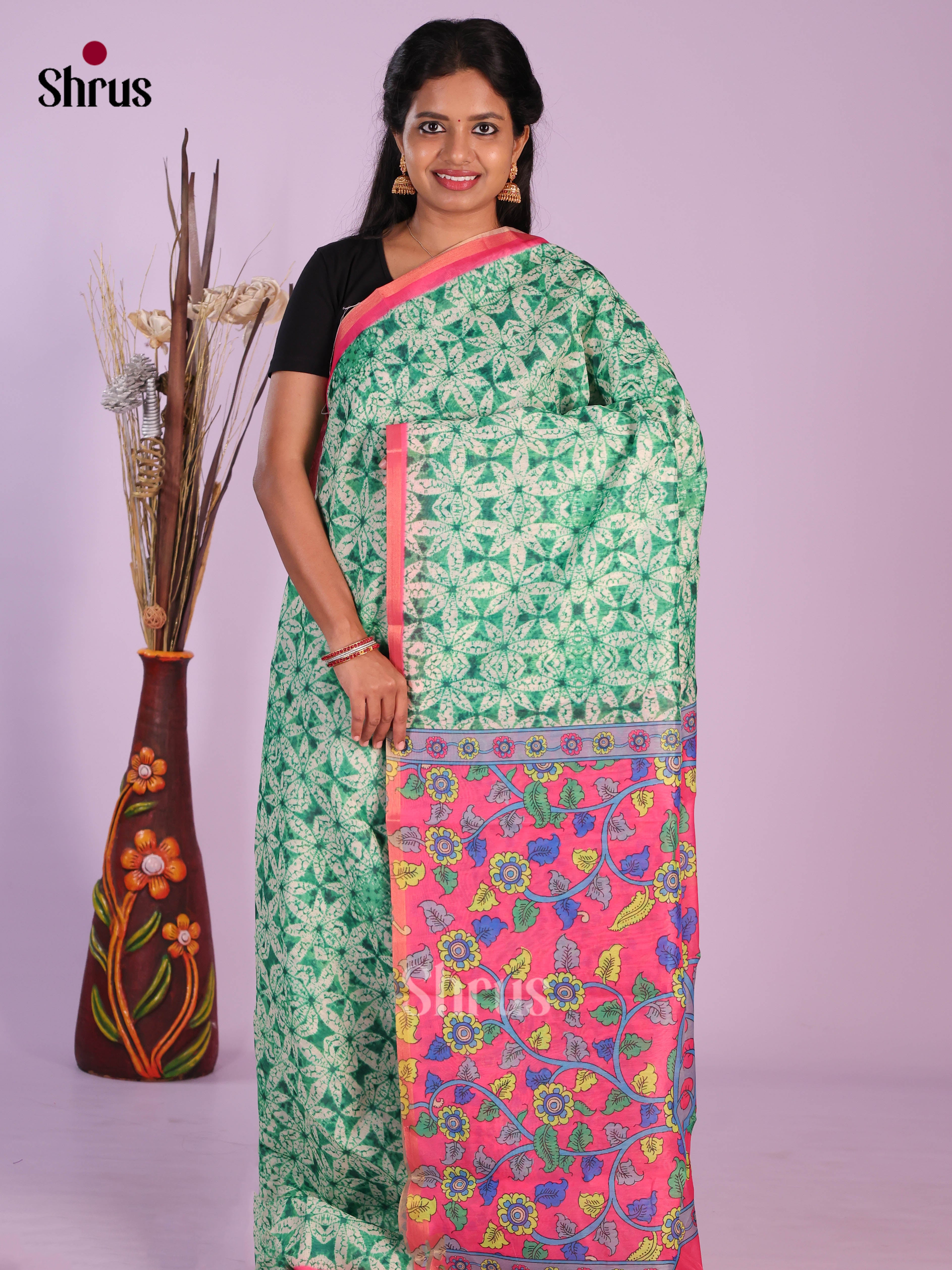 Green & Pink - Linen Cotton Saree