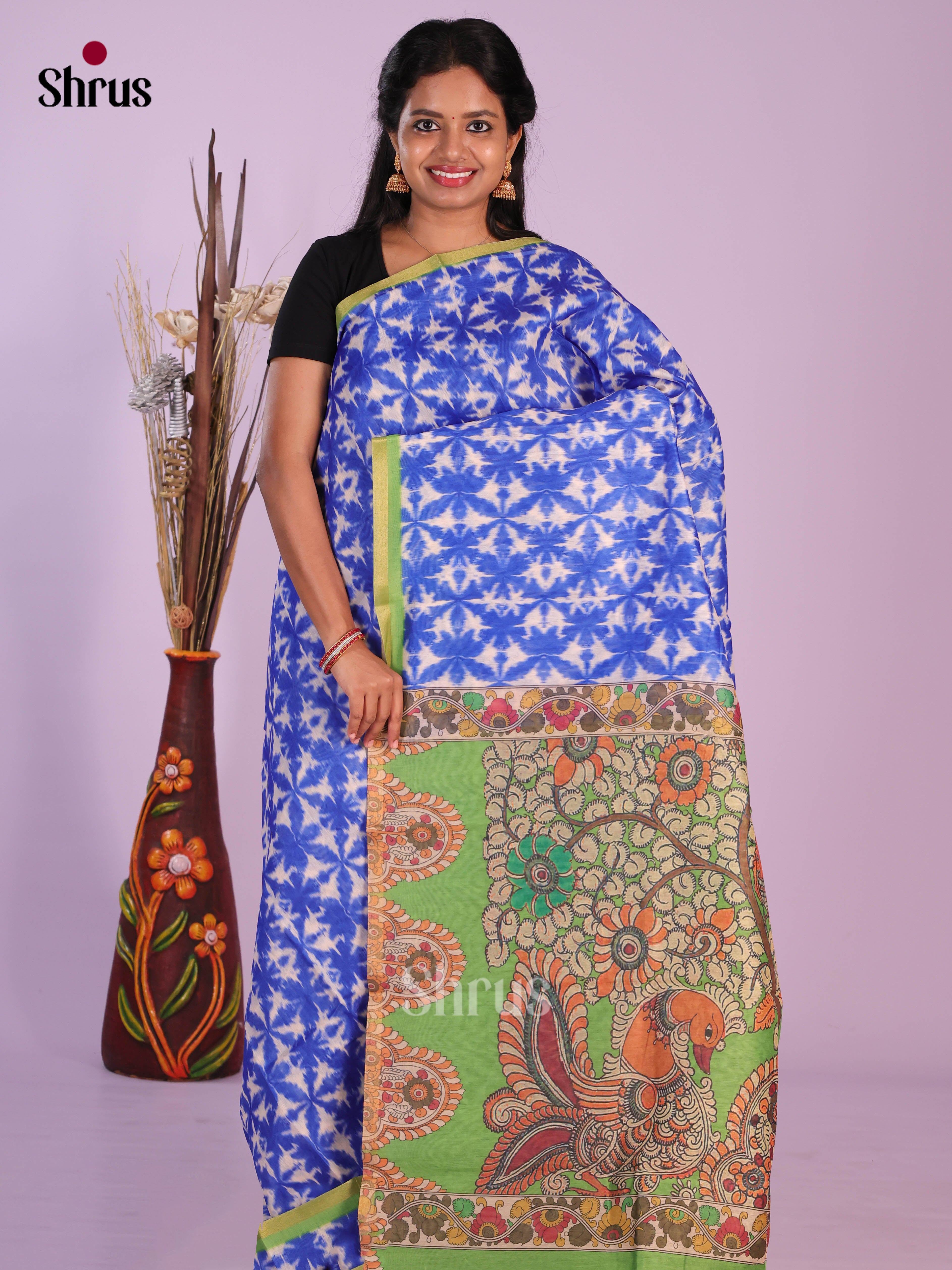 Blue & Green - Linen Cotton Saree