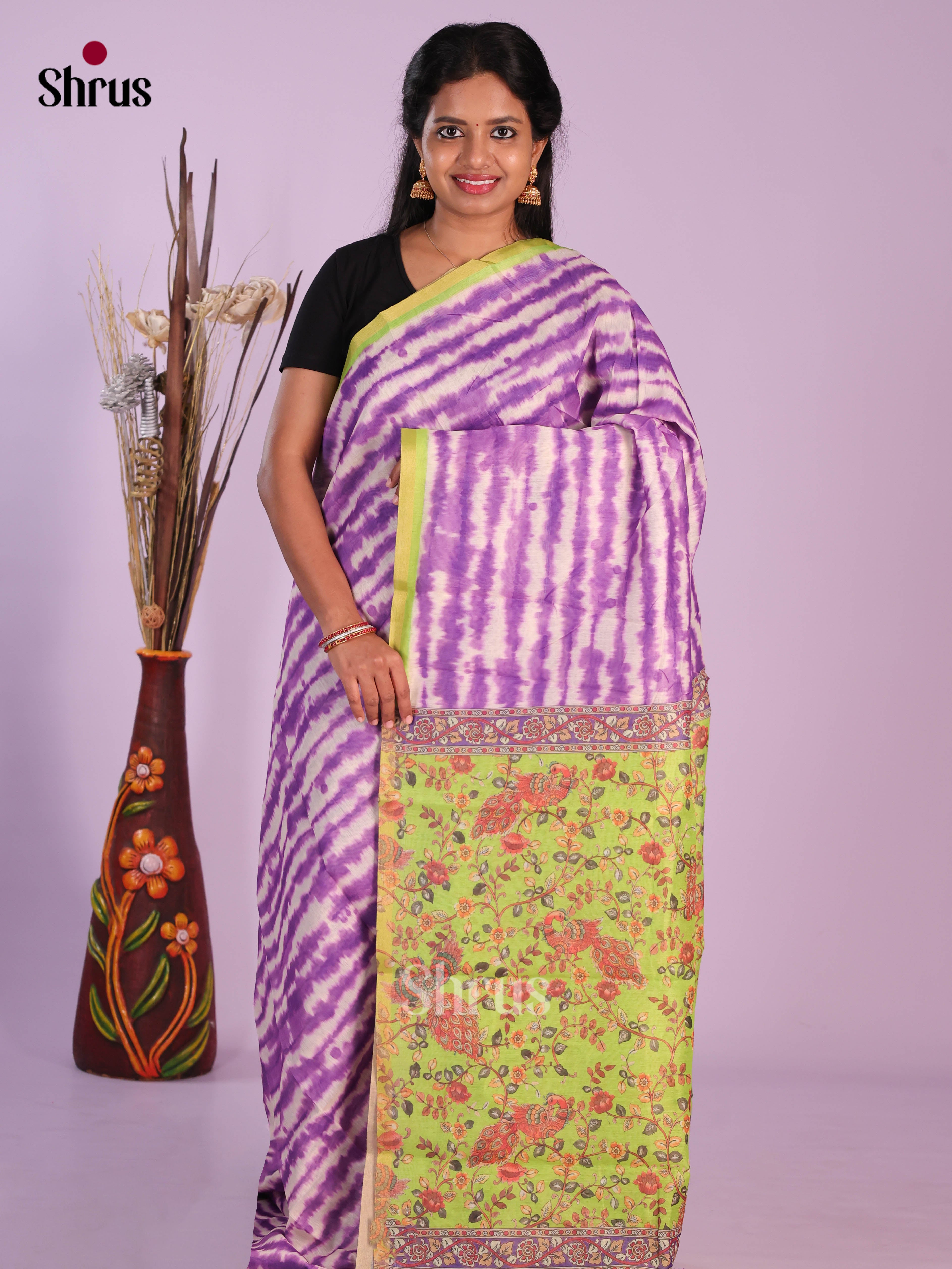 Purple & Green- Linen Cotton Saree