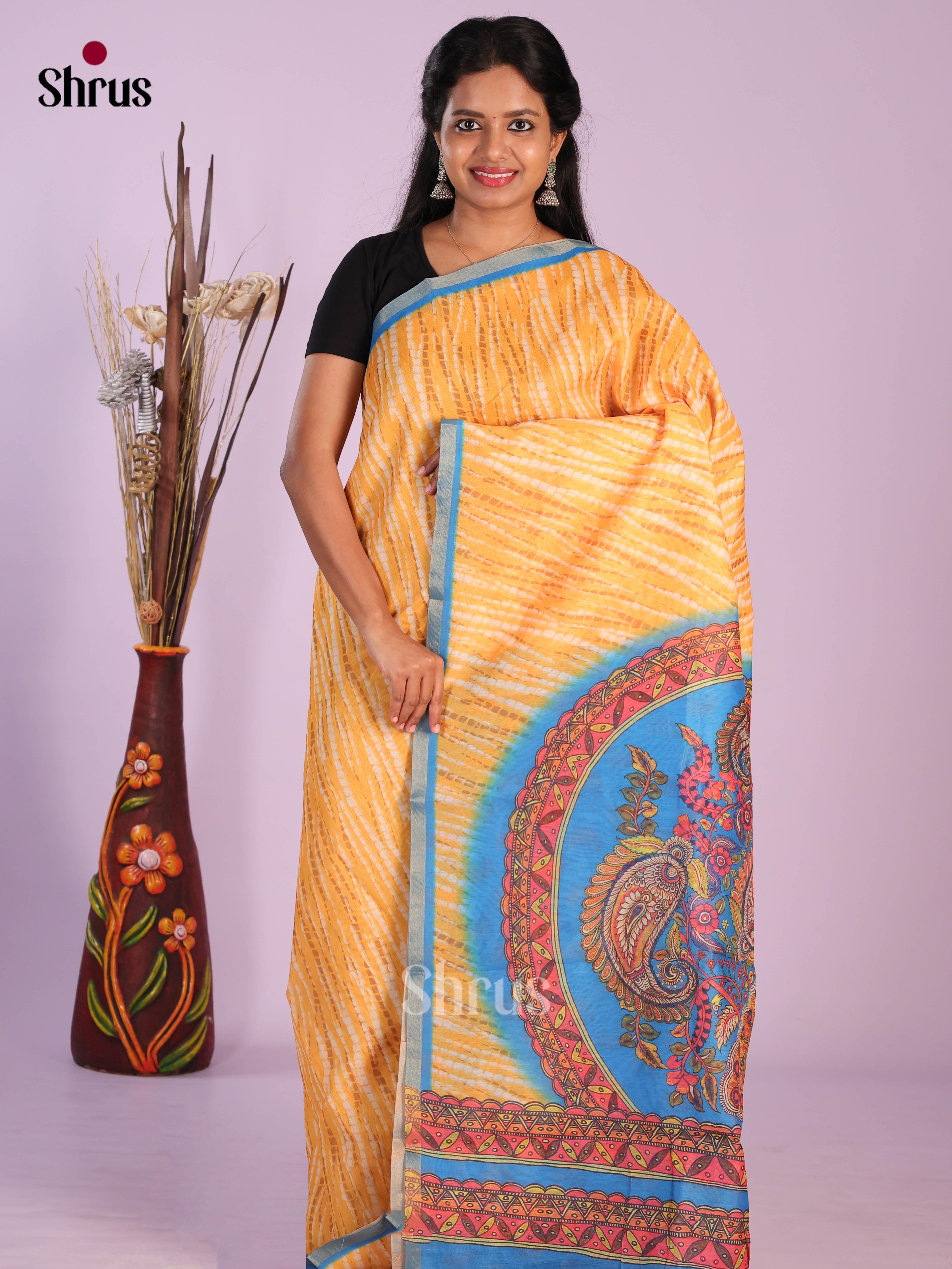 Mustard & Blue - Linen Cotton Saree