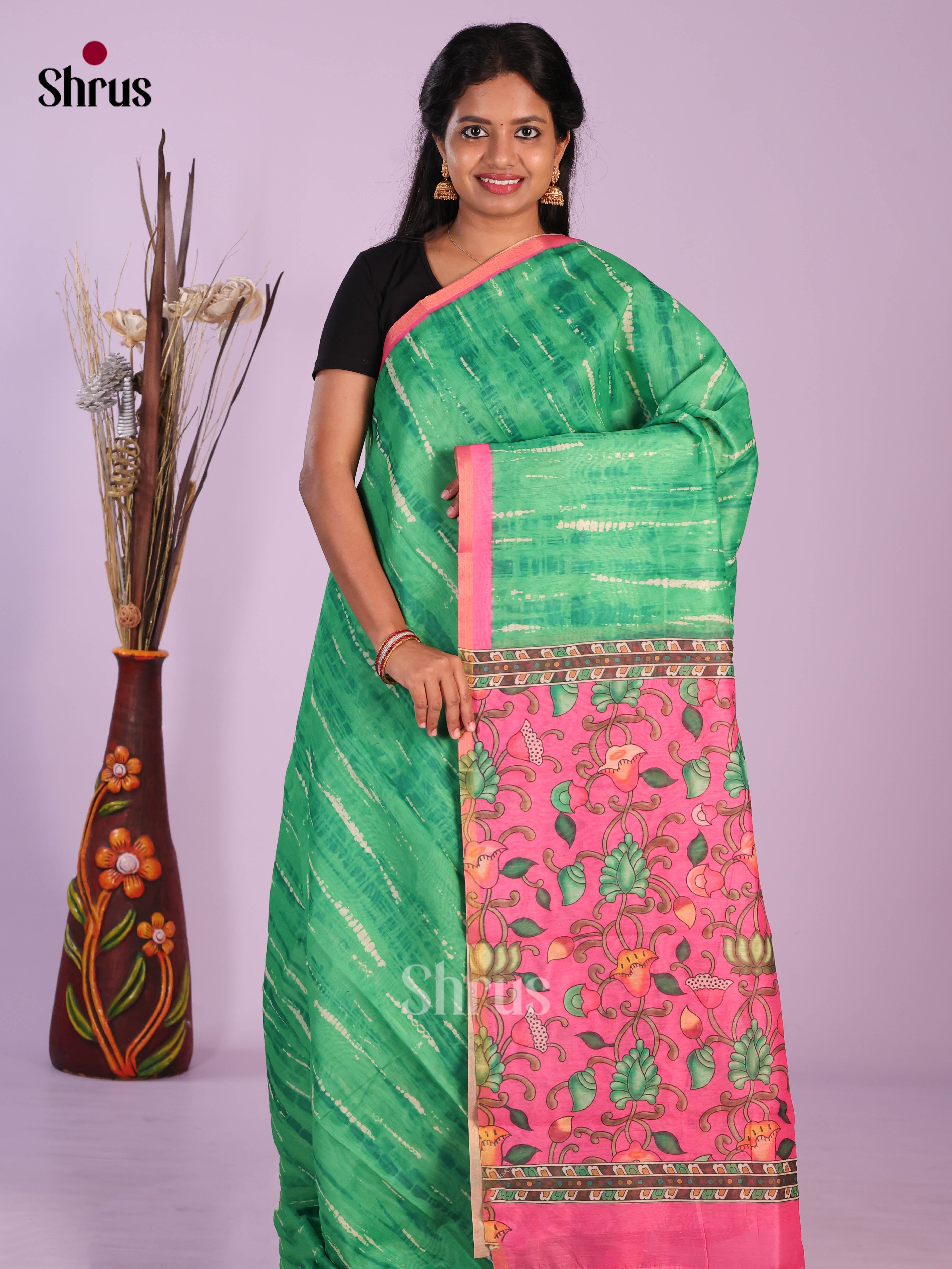 Green & Pink - Linen Cotton Saree