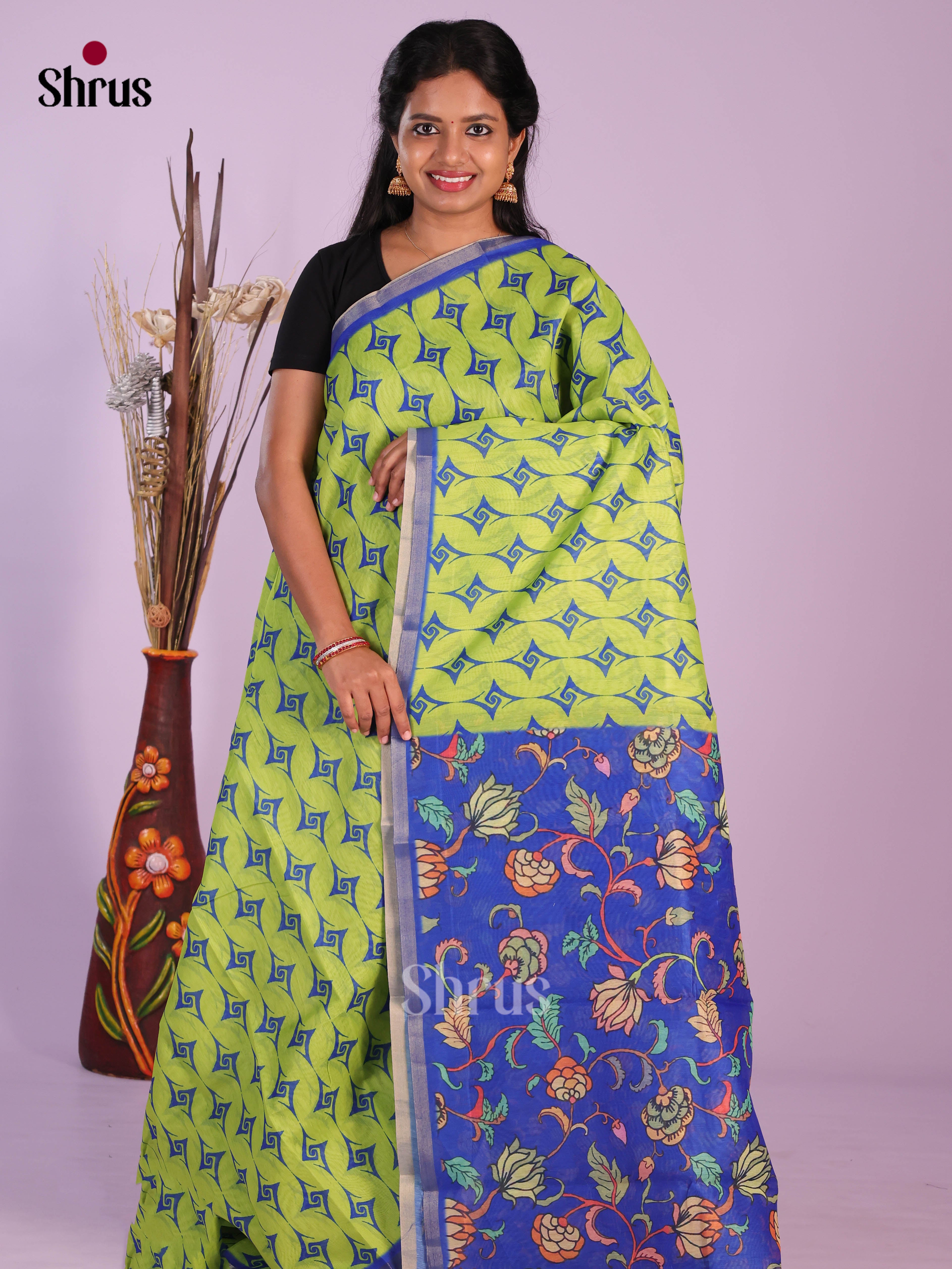Green & Blue - Linen Cotton Saree