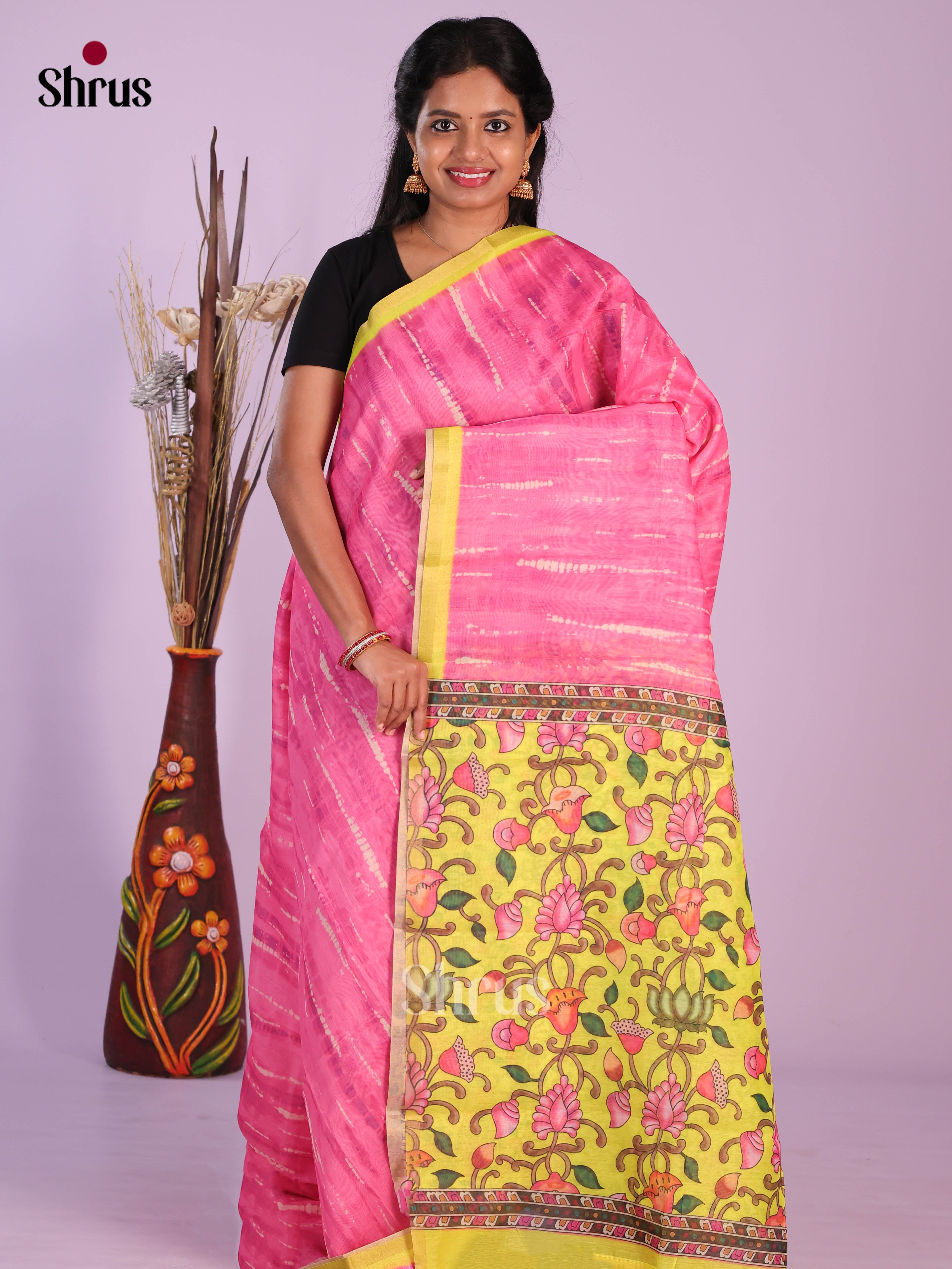 Pink & Yellow - Linen Cotton Saree