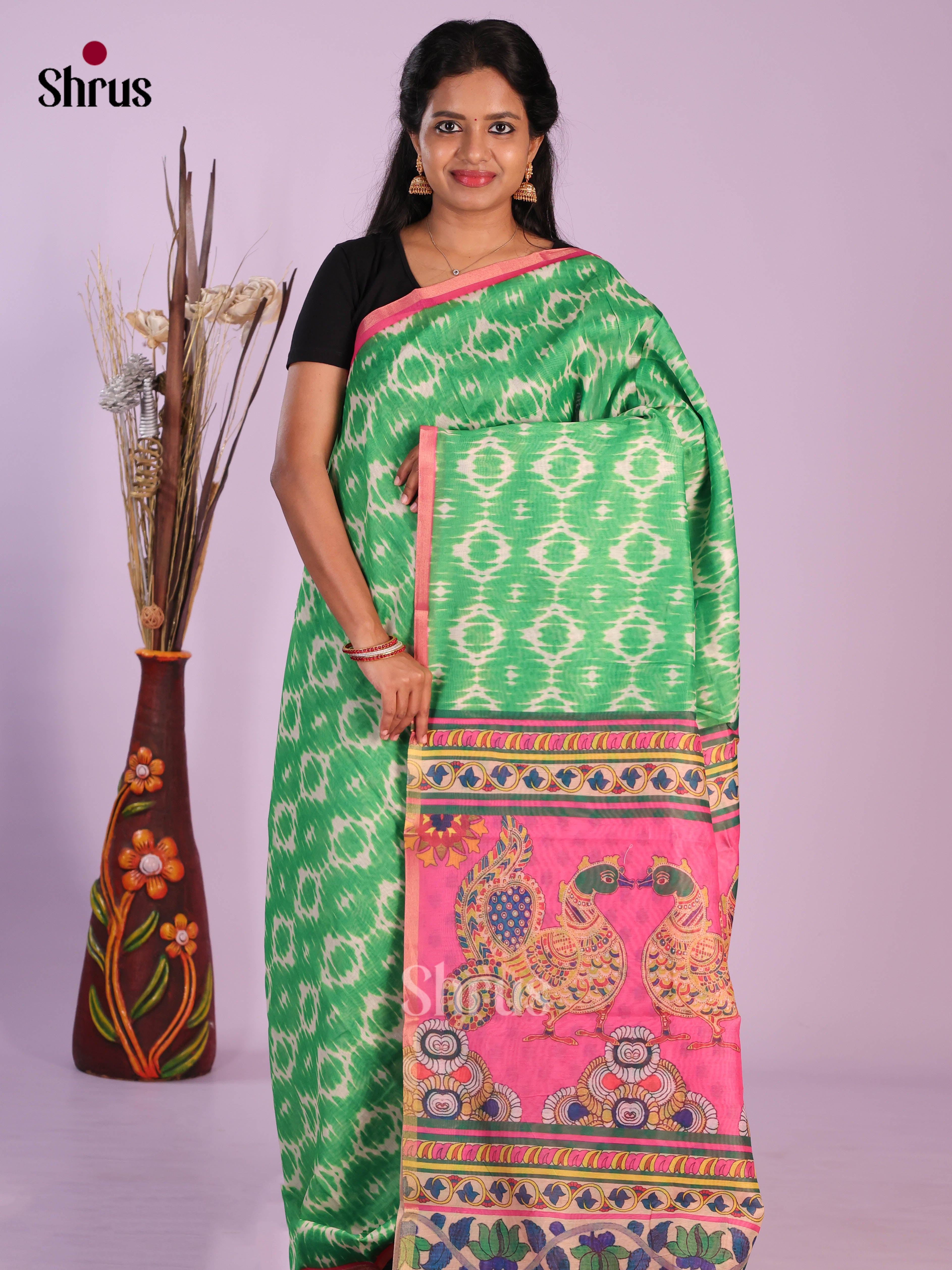Green & Pink - Linen Cotton Saree